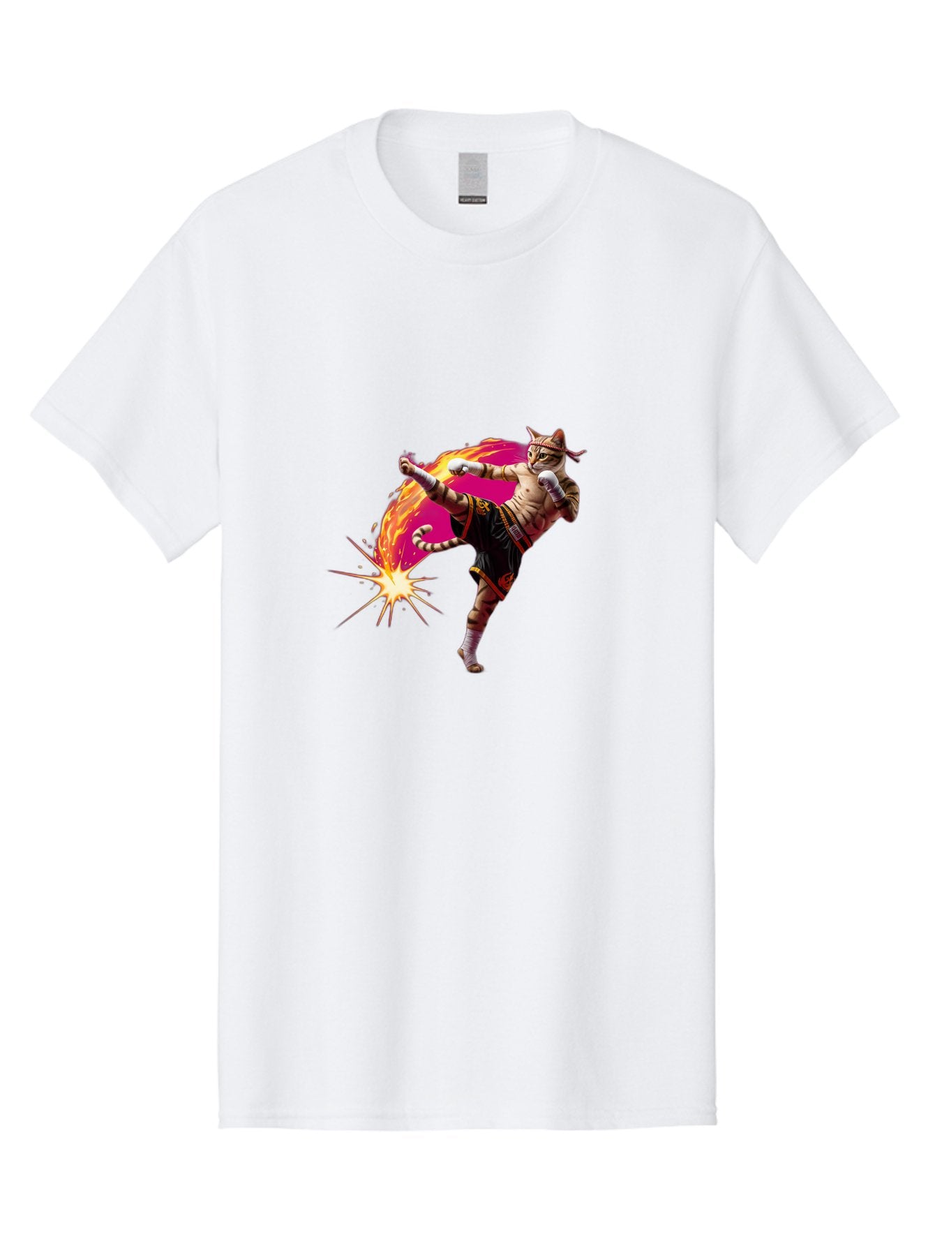 Muay-Thai-Kick Men'S Graphic Tee, 100% Cotton, Comfortable Casual Summer Wear, Machine Washable, Martial Arts, Kickboxing, Muay Thai Fighter, Energetic Kick, Flaming Kick, Dynamic Pose, Traditional Clothing, Warrior Spirit, Fiery Energy, Bae561 4