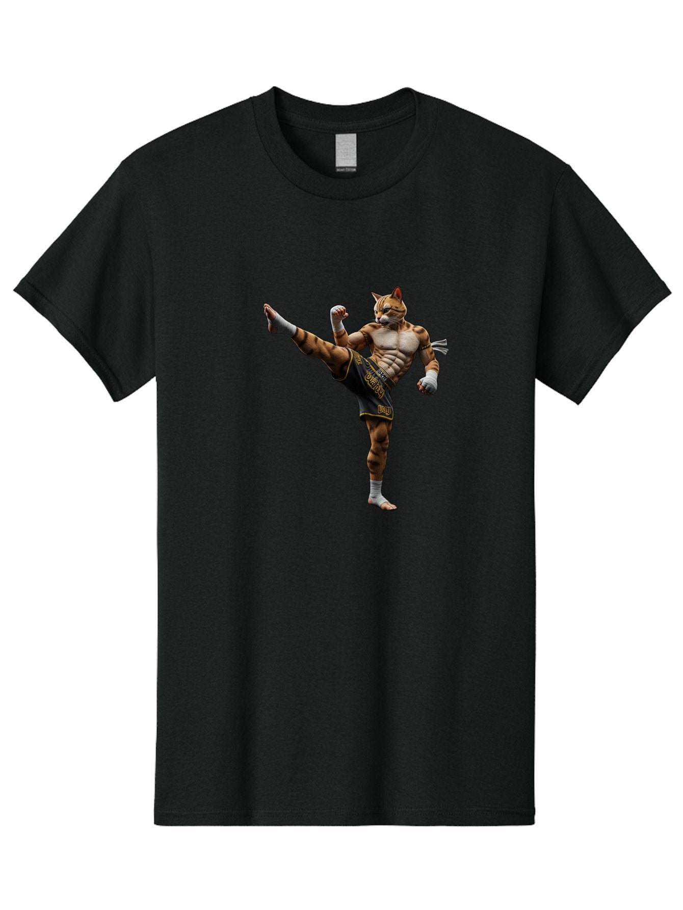 Muay-Thai-Tiger Men'S Graphic Tee, 100% Cotton, Comfortable Casual Summer Wear, Machine Washable, Cat Man In Kickboxing Pose, Muay Thai Fighter, Martial Arts, Kickboxing Stance, Action Figure, Cartoon Character, Humorous Illustration, Bae563 8