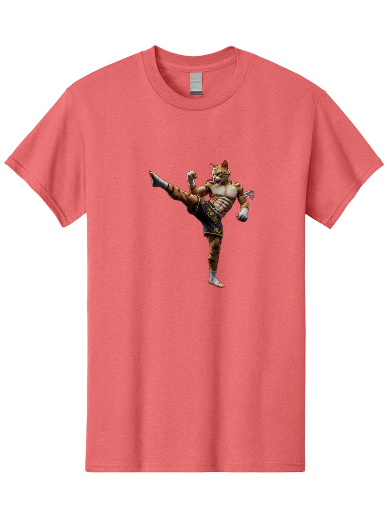 Muay-Thai-Tiger Men'S Graphic Tee, 100% Cotton, Comfortable Casual Summer Wear, Machine Washable, Cat Man In Kickboxing Pose, Muay Thai Fighter, Martial Arts, Kickboxing Stance, Action Figure, Cartoon Character, Humorous Illustration, Bae563 15