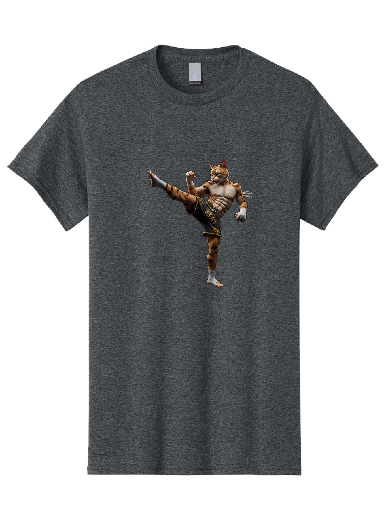 Muay-Thai-Tiger Men'S Graphic Tee, 100% Cotton, Comfortable Casual Summer Wear, Machine Washable, Cat Man In Kickboxing Pose, Muay Thai Fighter, Martial Arts, Kickboxing Stance, Action Figure, Cartoon Character, Humorous Illustration, Bae563 4
