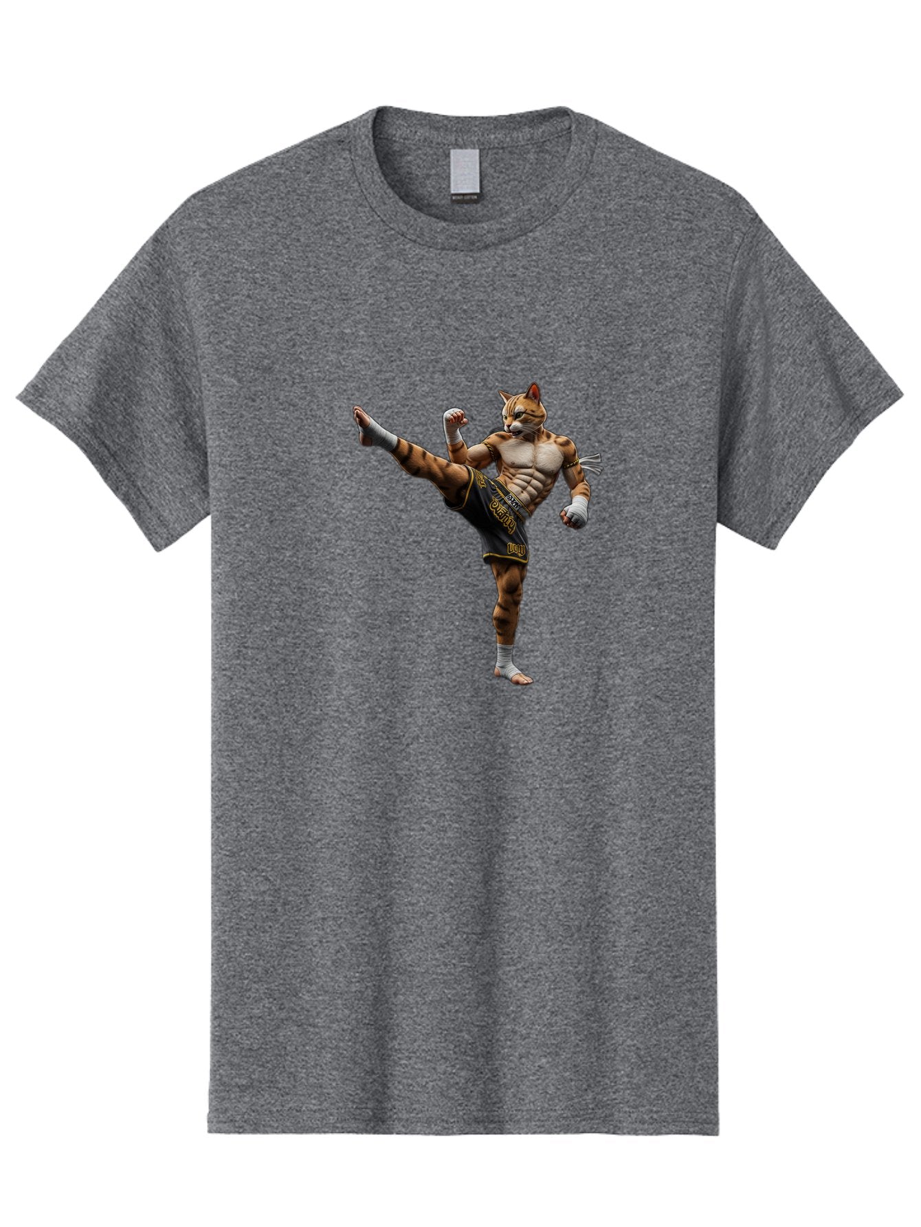 Muay-Thai-Tiger Men'S Graphic Tee, 100% Cotton, Comfortable Casual Summer Wear, Machine Washable, Cat Man In Kickboxing Pose, Muay Thai Fighter, Martial Arts, Kickboxing Stance, Action Figure, Cartoon Character, Humorous Illustration, Bae563 11