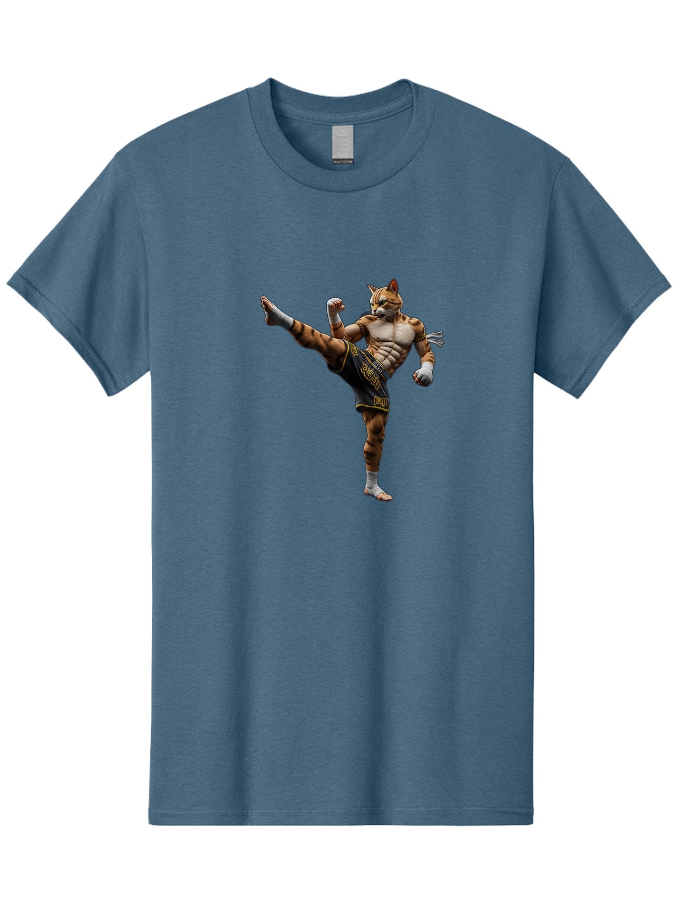 Muay-Thai-Tiger Men'S Graphic Tee, 100% Cotton, Comfortable Casual Summer Wear, Machine Washable, Cat Man In Kickboxing Pose, Muay Thai Fighter, Martial Arts, Kickboxing Stance, Action Figure, Cartoon Character, Humorous Illustration, Bae563 7