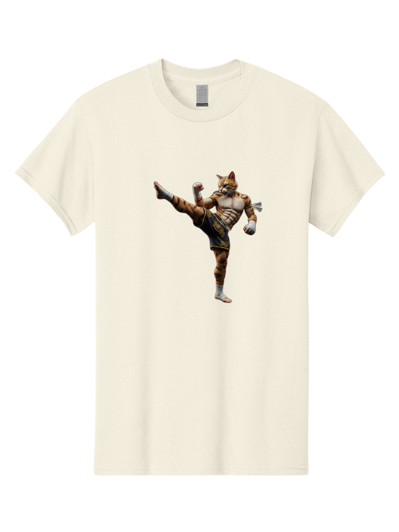 Muay-Thai-Tiger Men'S Graphic Tee, 100% Cotton, Comfortable Casual Summer Wear, Machine Washable, Cat Man In Kickboxing Pose, Muay Thai Fighter, Martial Arts, Kickboxing Stance, Action Figure, Cartoon Character, Humorous Illustration, Bae563 10