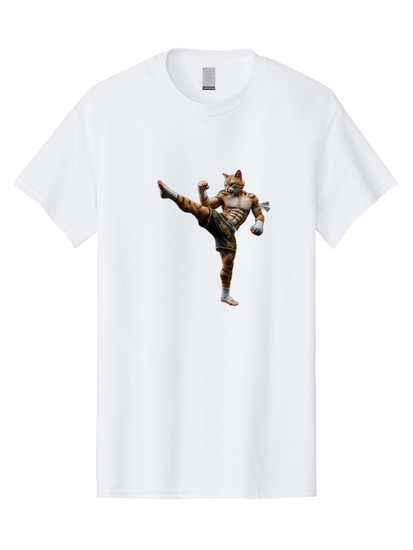 Muay-Thai-Tiger Men'S Graphic Tee, 100% Cotton, Comfortable Casual Summer Wear, Machine Washable, Cat Man In Kickboxing Pose, Muay Thai Fighter, Martial Arts, Kickboxing Stance, Action Figure, Cartoon Character, Humorous Illustration, Bae563 13