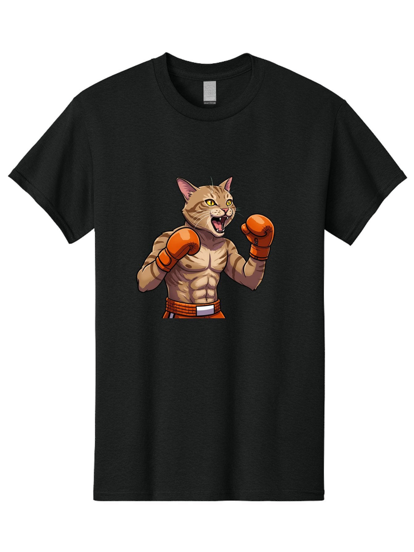 Muscle-Cat-Boxer Men'S Graphic Tee, 100% Cotton, Comfortable Casual Summer Wear, Machine Washable, Cartoon Muscular Cat, Boxing Gloves, Fierce Expression, Strong Physique, Funny Animal, Cartoon Character, Feline Boxer, Comic Art, Bae566 12