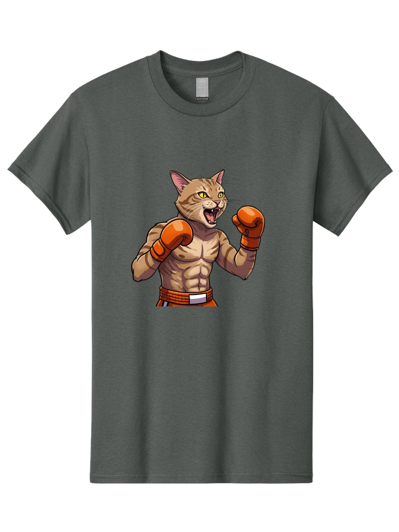 Muscle-Cat-Boxer Men'S Graphic Tee, 100% Cotton, Comfortable Casual Summer Wear, Machine Washable, Cartoon Muscular Cat, Boxing Gloves, Fierce Expression, Strong Physique, Funny Animal, Cartoon Character, Feline Boxer, Comic Art, Bae566 9