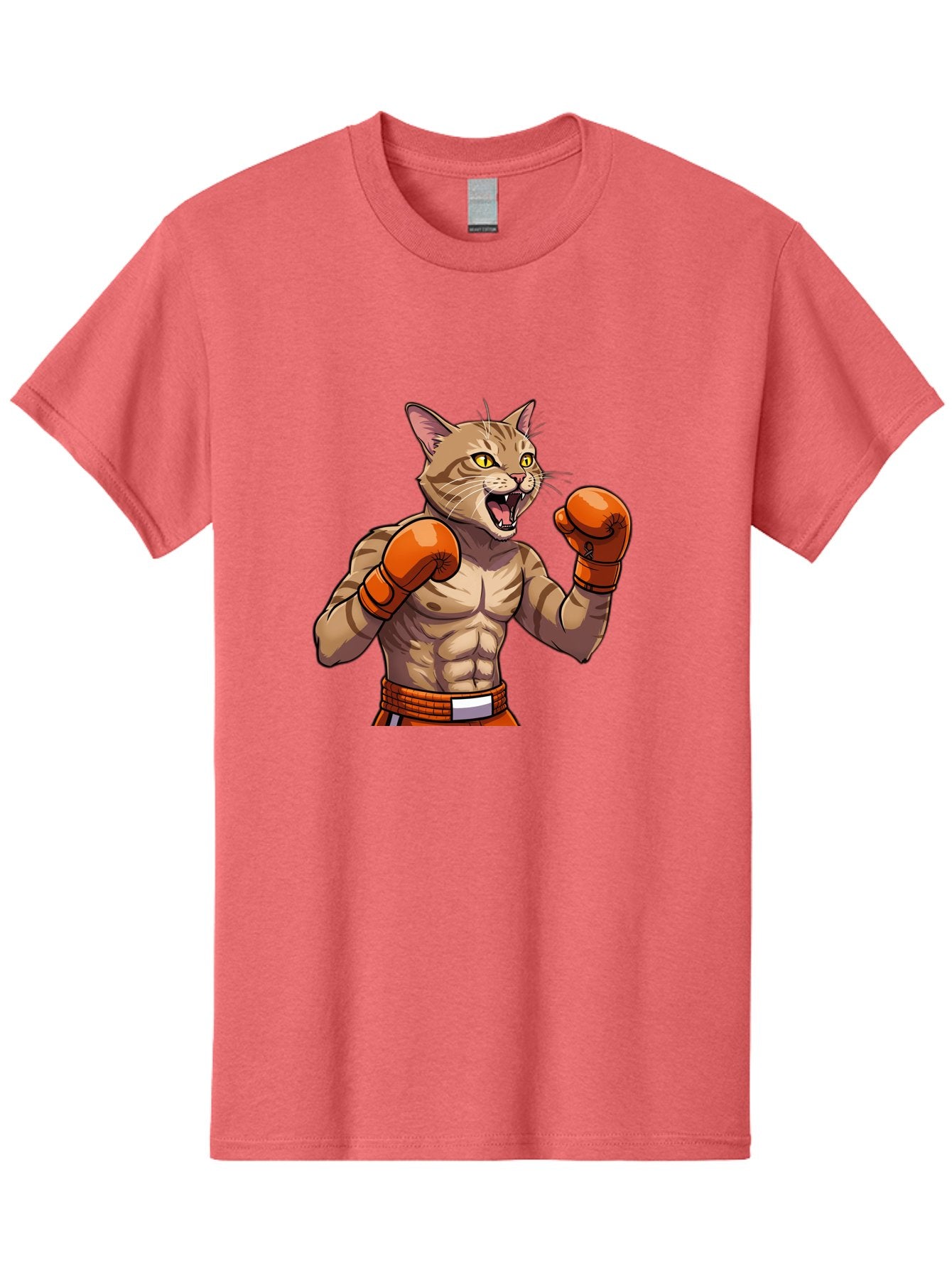 Muscle-Cat-Boxer Men'S Graphic Tee, 100% Cotton, Comfortable Casual Summer Wear, Machine Washable, Cartoon Muscular Cat, Boxing Gloves, Fierce Expression, Strong Physique, Funny Animal, Cartoon Character, Feline Boxer, Comic Art, Bae566 7