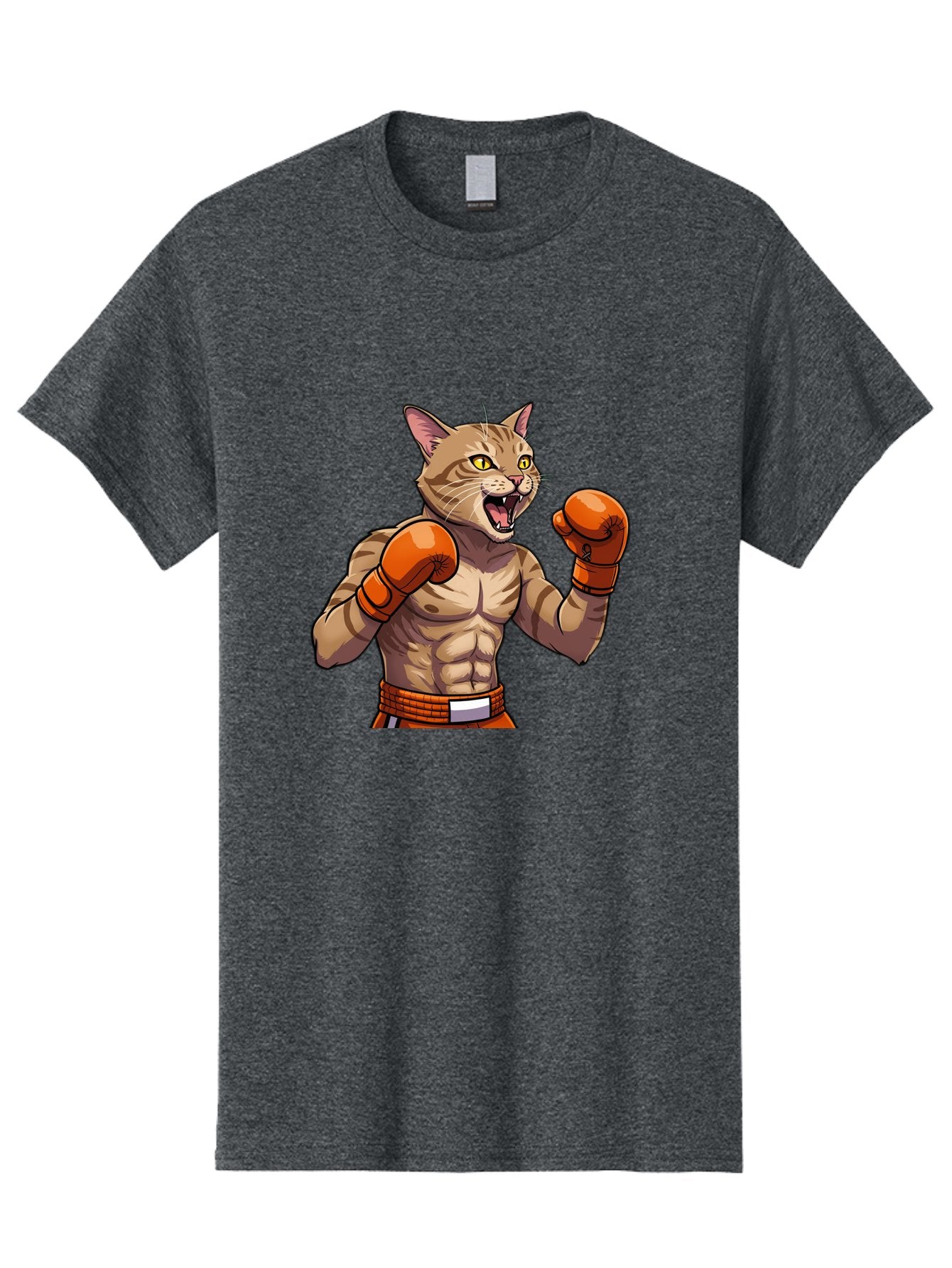 Muscle-Cat-Boxer Men'S Graphic Tee, 100% Cotton, Comfortable Casual Summer Wear, Machine Washable, Cartoon Muscular Cat, Boxing Gloves, Fierce Expression, Strong Physique, Funny Animal, Cartoon Character, Feline Boxer, Comic Art, Bae566 4