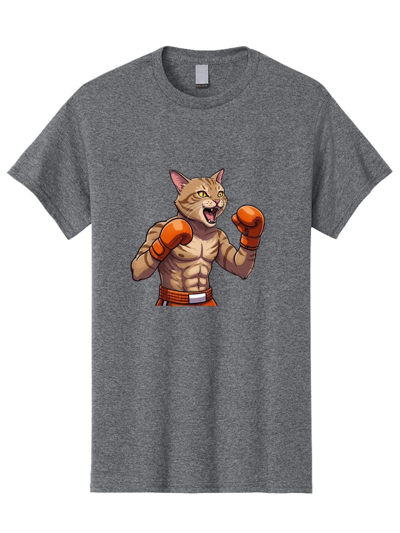Muscle-Cat-Boxer Men'S Graphic Tee, 100% Cotton, Comfortable Casual Summer Wear, Machine Washable, Cartoon Muscular Cat, Boxing Gloves, Fierce Expression, Strong Physique, Funny Animal, Cartoon Character, Feline Boxer, Comic Art, Bae566 11