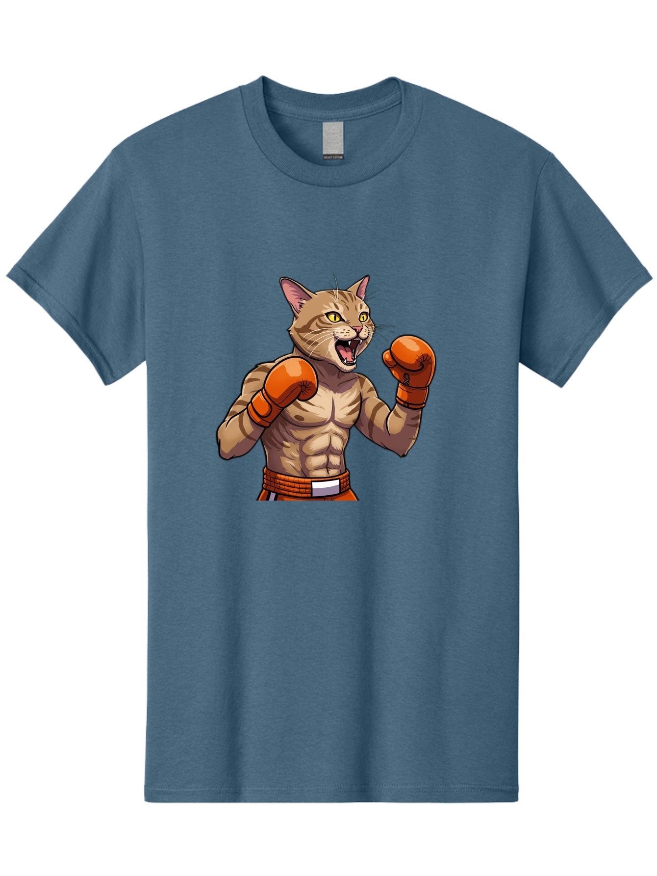 Muscle-Cat-Boxer Men'S Graphic Tee, 100% Cotton, Comfortable Casual Summer Wear, Machine Washable, Cartoon Muscular Cat, Boxing Gloves, Fierce Expression, Strong Physique, Funny Animal, Cartoon Character, Feline Boxer, Comic Art, Bae566 3