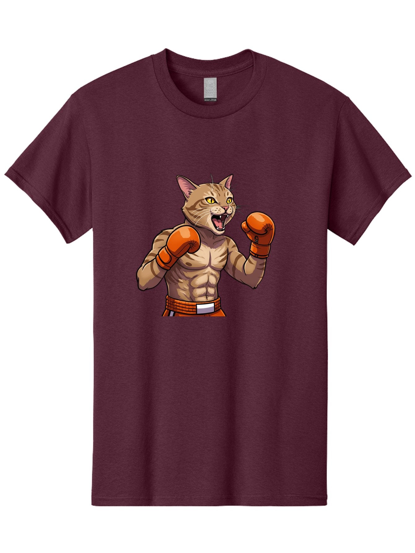 Muscle-Cat-Boxer Men'S Graphic Tee, 100% Cotton, Comfortable Casual Summer Wear, Machine Washable, Cartoon Muscular Cat, Boxing Gloves, Fierce Expression, Strong Physique, Funny Animal, Cartoon Character, Feline Boxer, Comic Art, Bae566 8