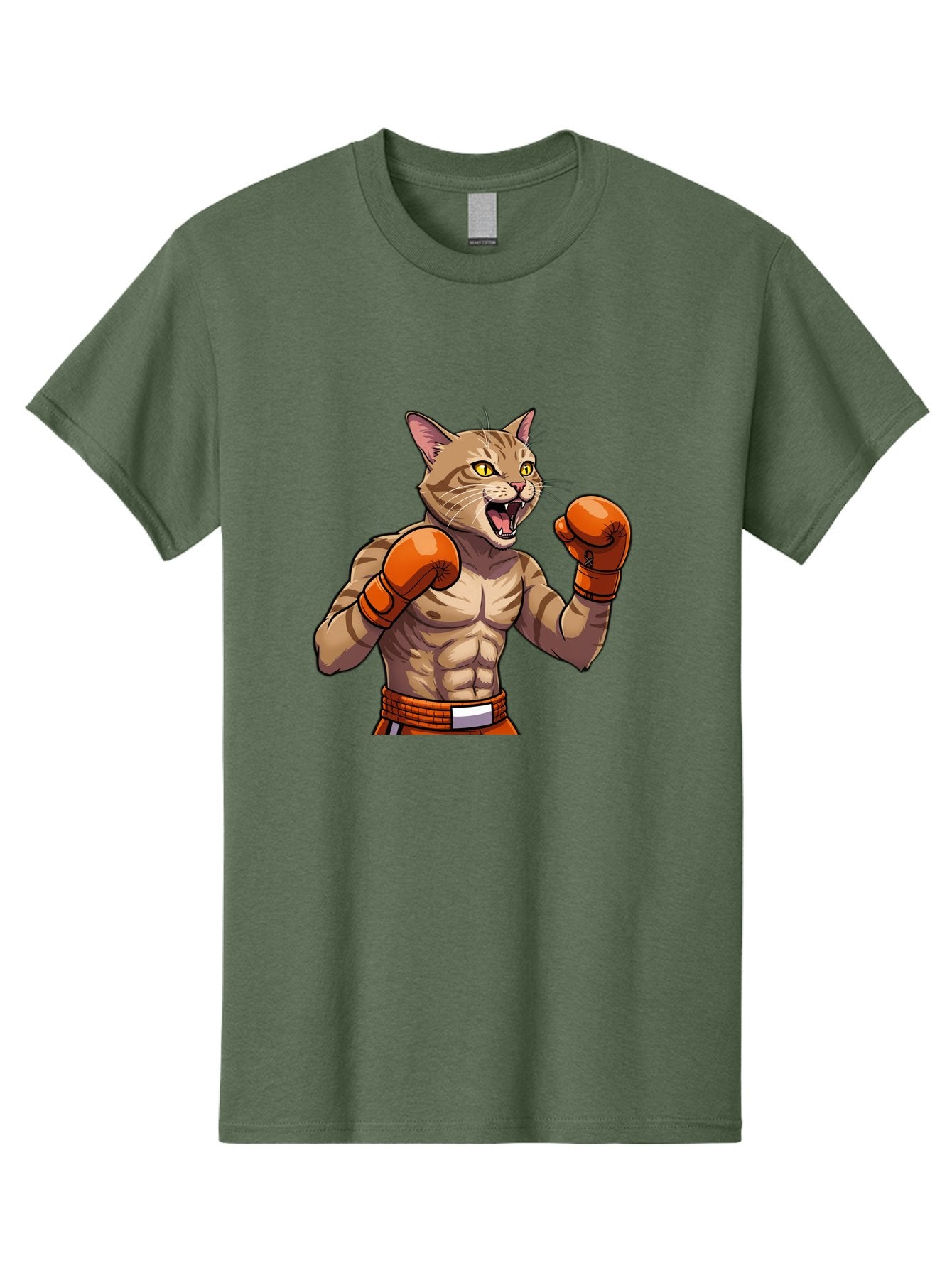 Muscle-Cat-Boxer Men'S Graphic Tee, 100% Cotton, Comfortable Casual Summer Wear, Machine Washable, Cartoon Muscular Cat, Boxing Gloves, Fierce Expression, Strong Physique, Funny Animal, Cartoon Character, Feline Boxer, Comic Art, Bae566 5