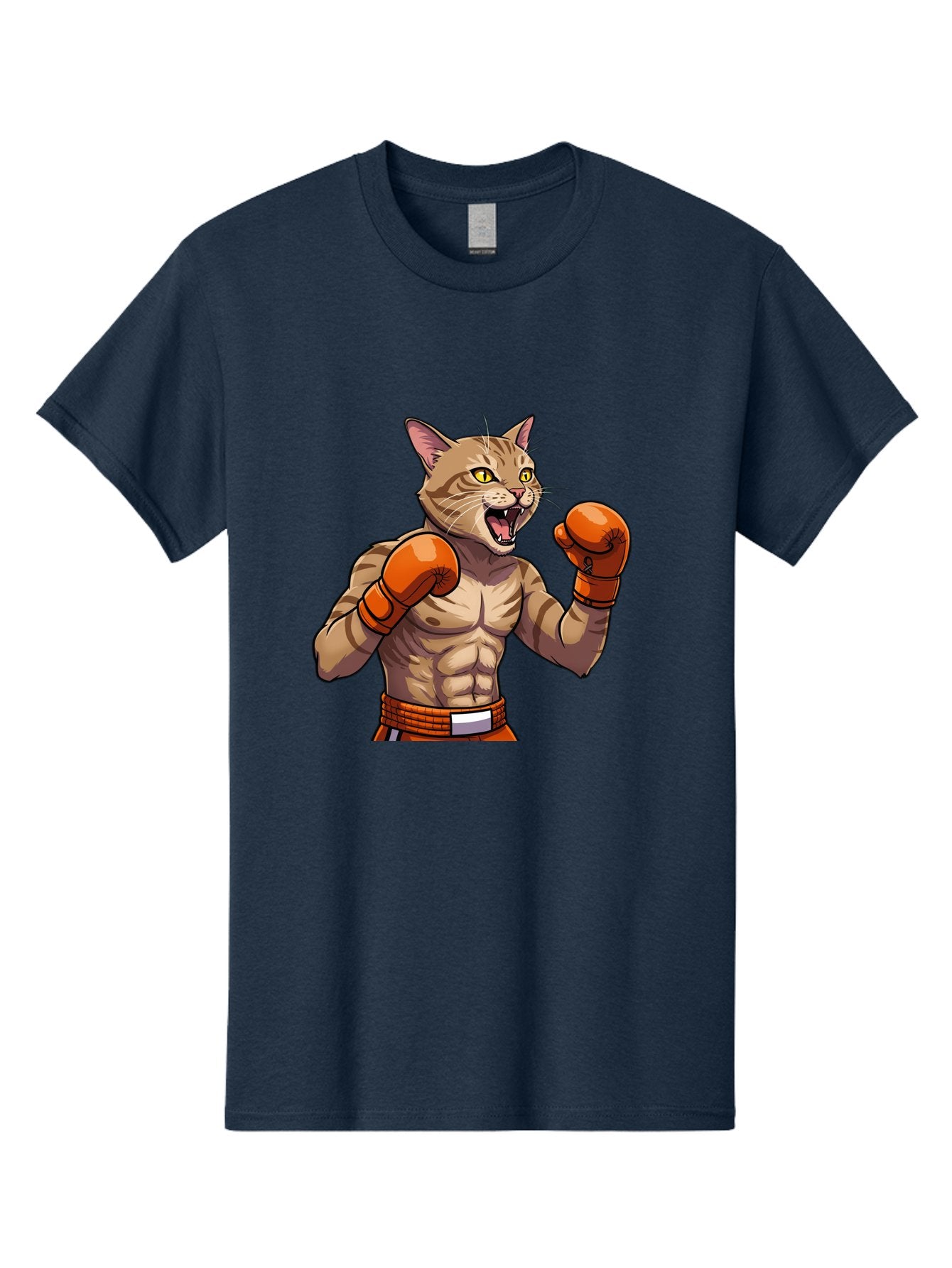 Muscle-Cat-Boxer Men'S Graphic Tee, 100% Cotton, Comfortable Casual Summer Wear, Machine Washable, Cartoon Muscular Cat, Boxing Gloves, Fierce Expression, Strong Physique, Funny Animal, Cartoon Character, Feline Boxer, Comic Art, Bae566 10