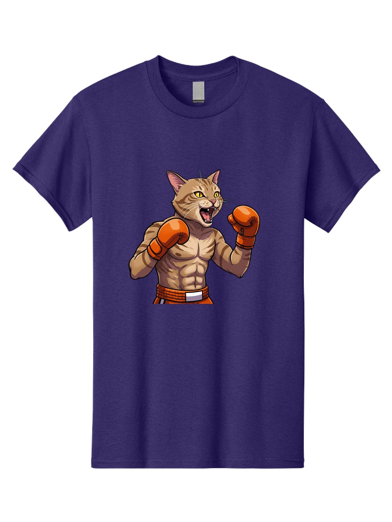 Muscle-Cat-Boxer Men'S Graphic Tee, 100% Cotton, Comfortable Casual Summer Wear, Machine Washable, Cartoon Muscular Cat, Boxing Gloves, Fierce Expression, Strong Physique, Funny Animal, Cartoon Character, Feline Boxer, Comic Art, Bae566 13