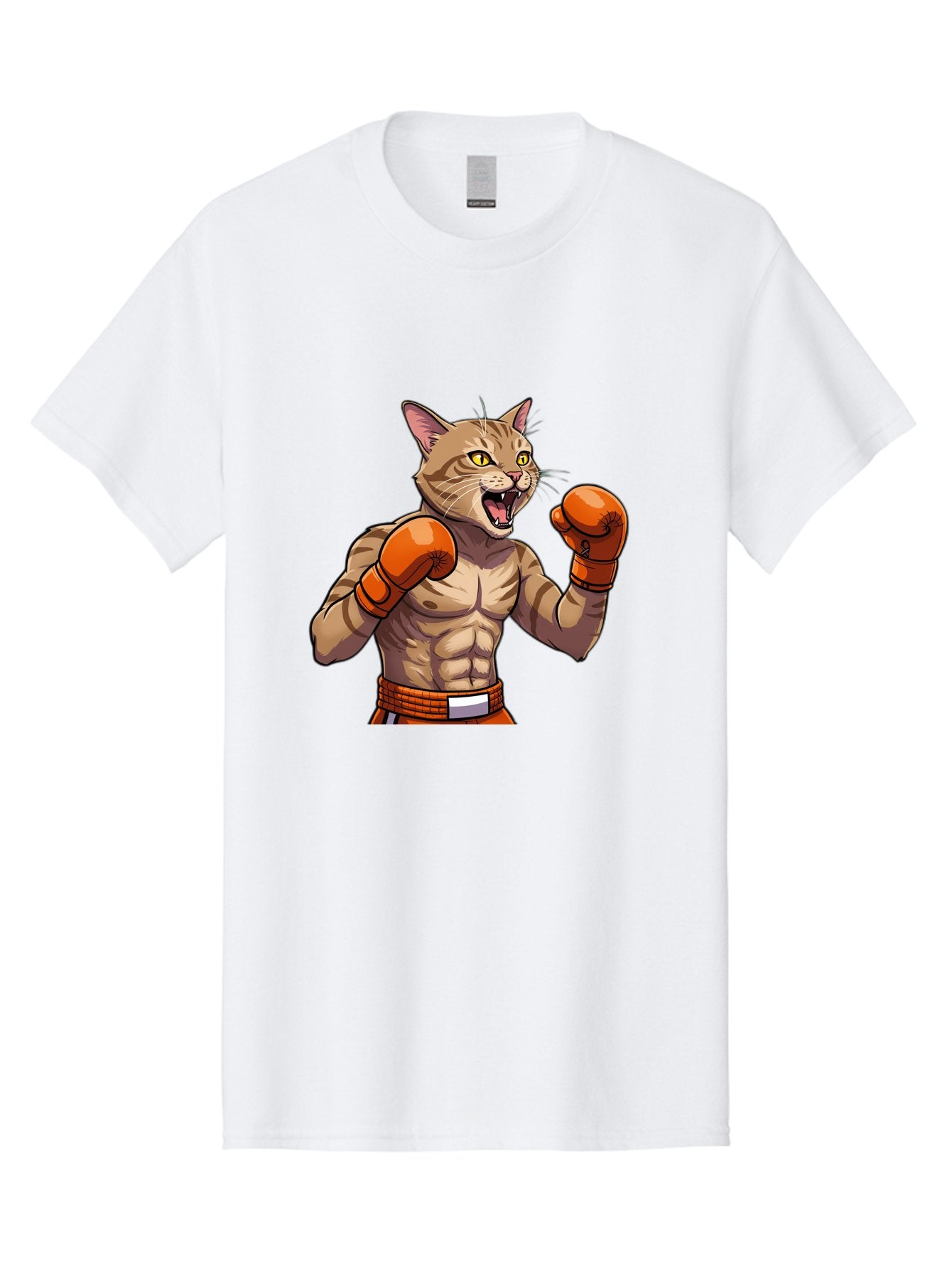 Muscle-Cat-Boxer Men'S Graphic Tee, 100% Cotton, Comfortable Casual Summer Wear, Machine Washable, Cartoon Muscular Cat, Boxing Gloves, Fierce Expression, Strong Physique, Funny Animal, Cartoon Character, Feline Boxer, Comic Art, Bae566 14