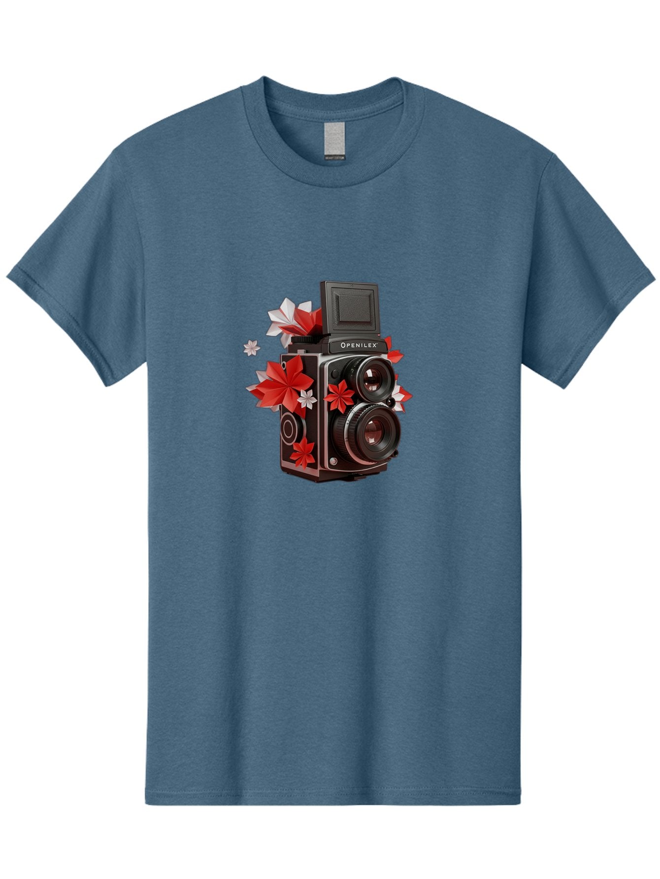 Openilex-Camera Men'S Graphic Tee, 100% Cotton, Comfortable Casual Summer Wear, Machine Washable, Vintage Camera, Retro Photography, Analog Camera, Floral Decorations, Red And White Flowers, Creative Photography, Artistic Expression, Bae572 9