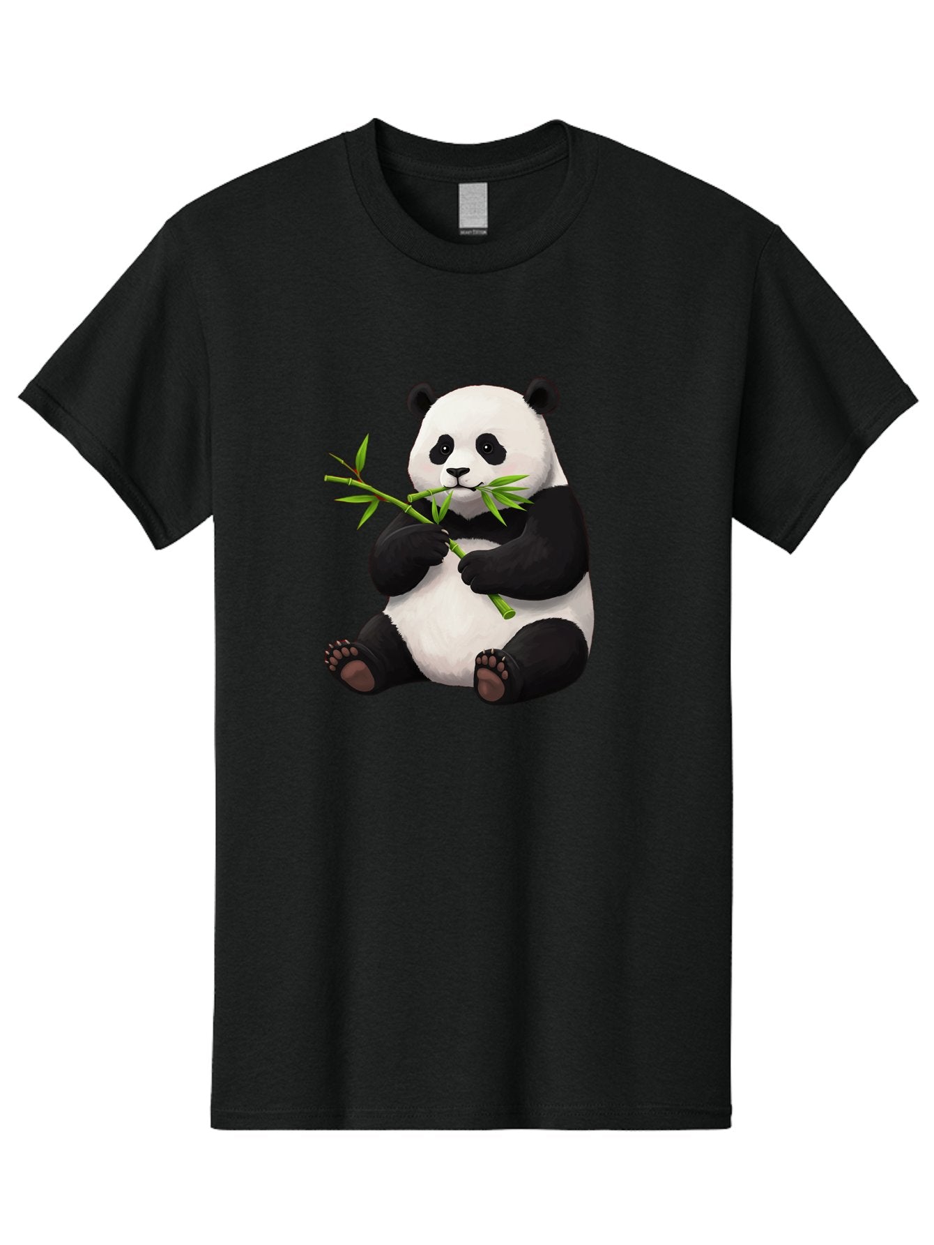 Panda-1 Men'S Graphic Tee, 100% Cotton, Comfortable Casual Summer Wear, Machine Washable, Panda Eating Bamboo, Cartoon Panda, Cute Panda, Adorable Animal, Bamboo Shoots, Black And White Panda, Sitting Panda, Playful Bear, Bamboo Leaves, Bae573 3