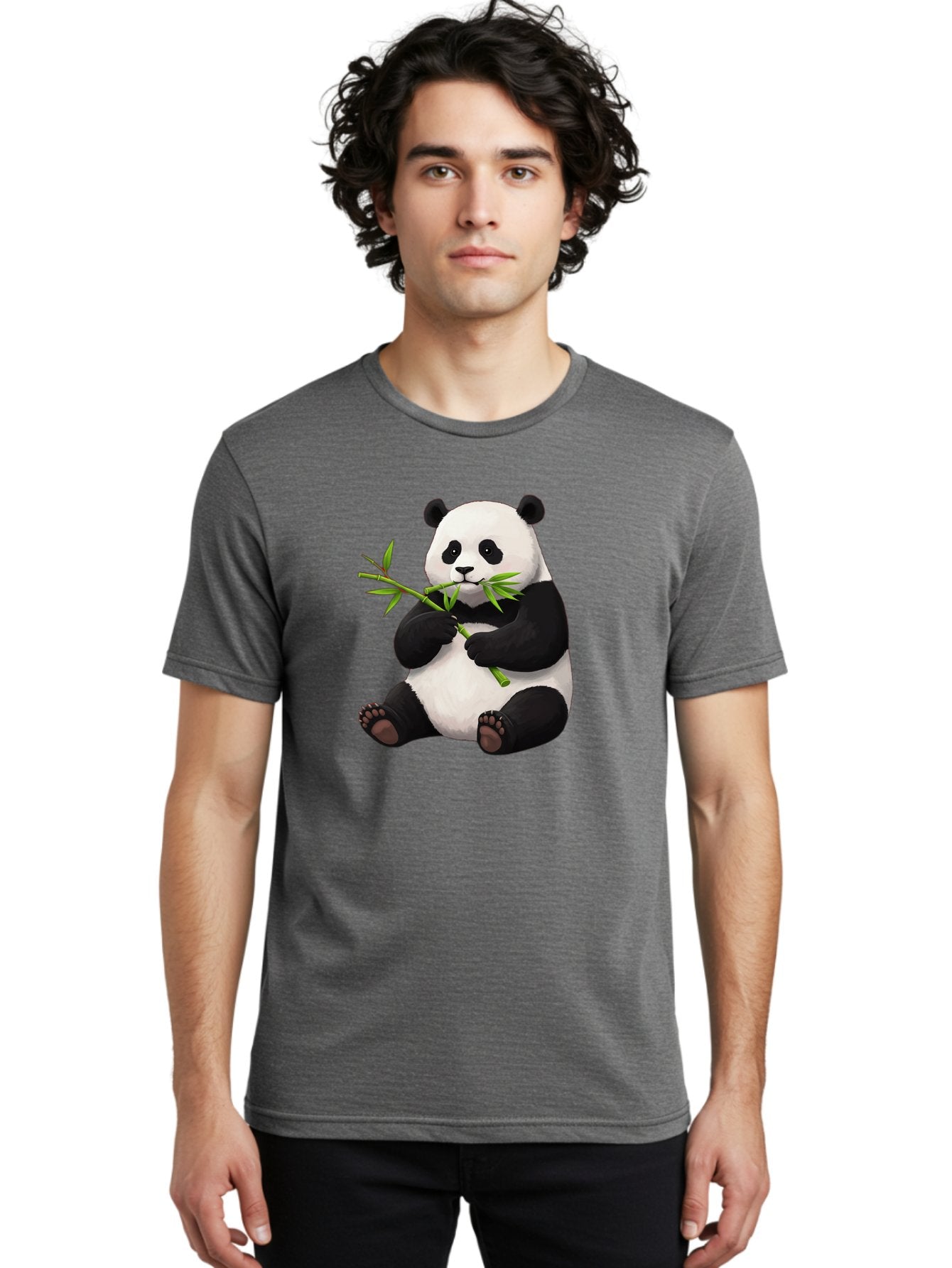 Panda-1 Men'S Graphic Tee, 100% Cotton, Comfortable Casual Summer Wear, Machine Washable, Panda Eating Bamboo, Cartoon Panda, Cute Panda, Adorable Animal, Bamboo Shoots, Black And White Panda, Sitting Panda, Playful Bear, Bamboo Leaves, Bae573 23