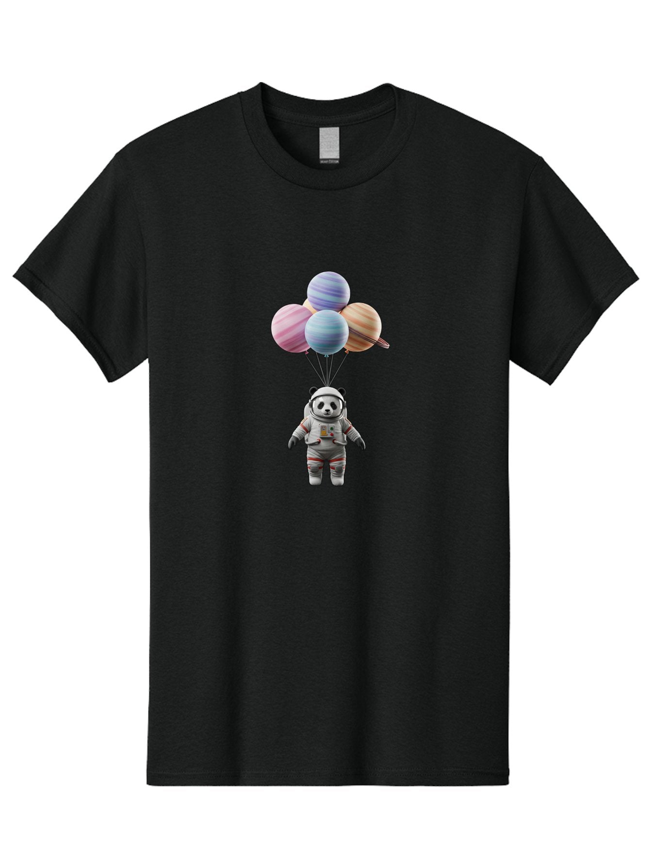 Panda-Astronaut Men'S Graphic Tee, 100% Cotton, Comfortable Casual Summer Wear, Machine Washable, Panda In Astronaut Suit, Floating In Space, Planet Balloons, 3D Illustration, Fantasy Scene, Colorful Art, Surrealism, Astronomy, Space Travel, Bae574 8