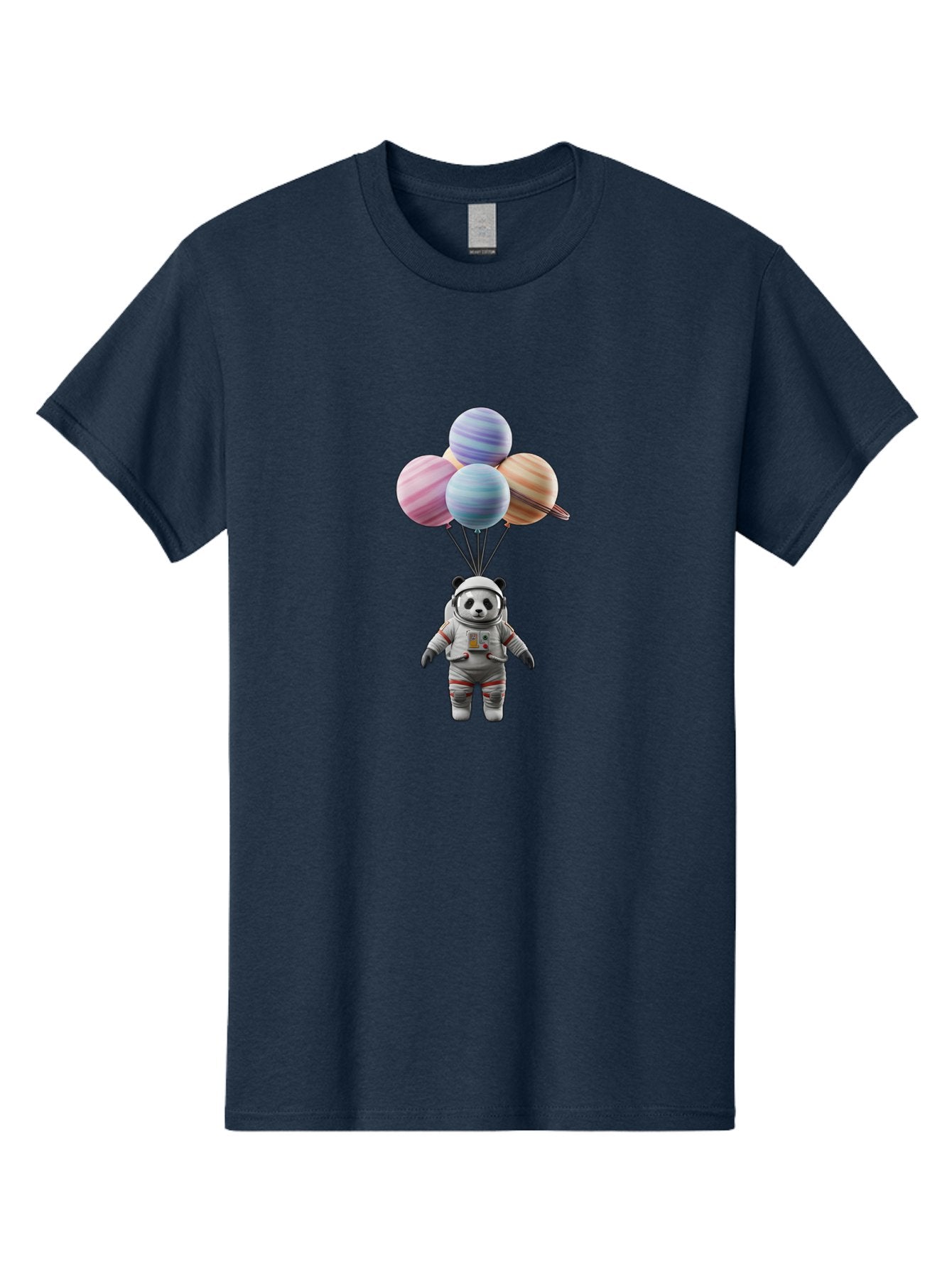 Panda-Astronaut Men'S Graphic Tee, 100% Cotton, Comfortable Casual Summer Wear, Machine Washable, Panda In Astronaut Suit, Floating In Space, Planet Balloons, 3D Illustration, Fantasy Scene, Colorful Art, Surrealism, Astronomy, Space Travel, Bae574 9