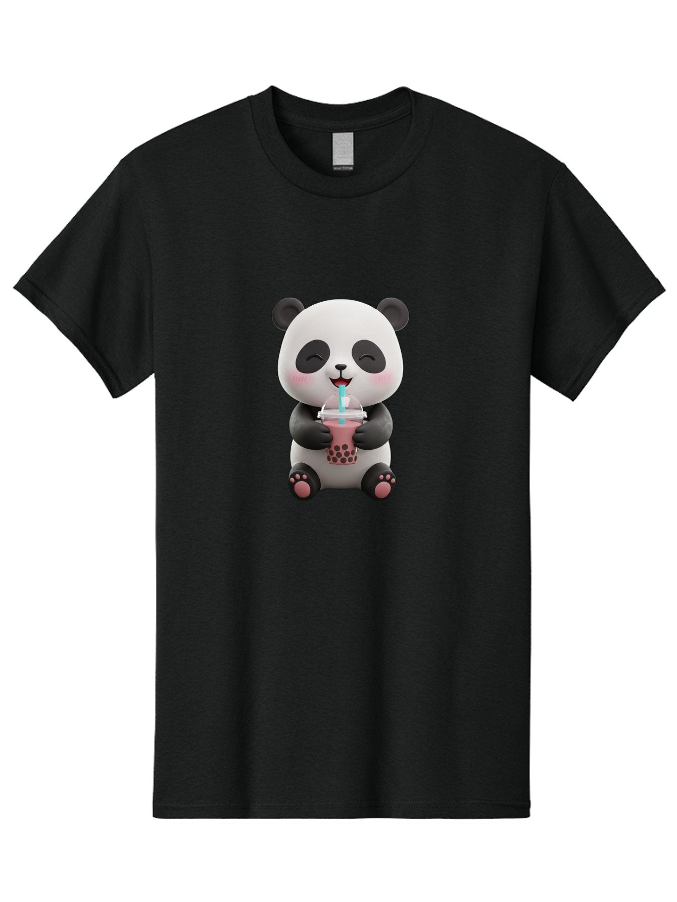 Panda-Drinking-Boba-1 Men'S Graphic Tee, 100% Cotton, Comfortable Casual Summer Wear, Machine Washable, Cartoon Panda, Boba Tea, Pink Drink, Blue Straw, Happy Panda, Kawaii Character, Adorable Bear, Cute Animal, Tea Time, Boba Lover Bae575 12