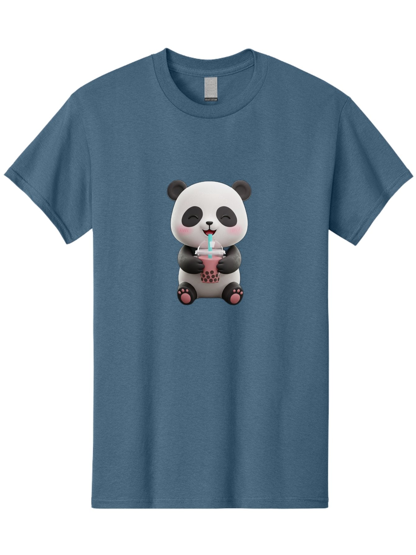 Panda-Drinking-Boba-1 Men'S Graphic Tee, 100% Cotton, Comfortable Casual Summer Wear, Machine Washable, Cartoon Panda, Boba Tea, Pink Drink, Blue Straw, Happy Panda, Kawaii Character, Adorable Bear, Cute Animal, Tea Time, Boba Lover Bae575 14