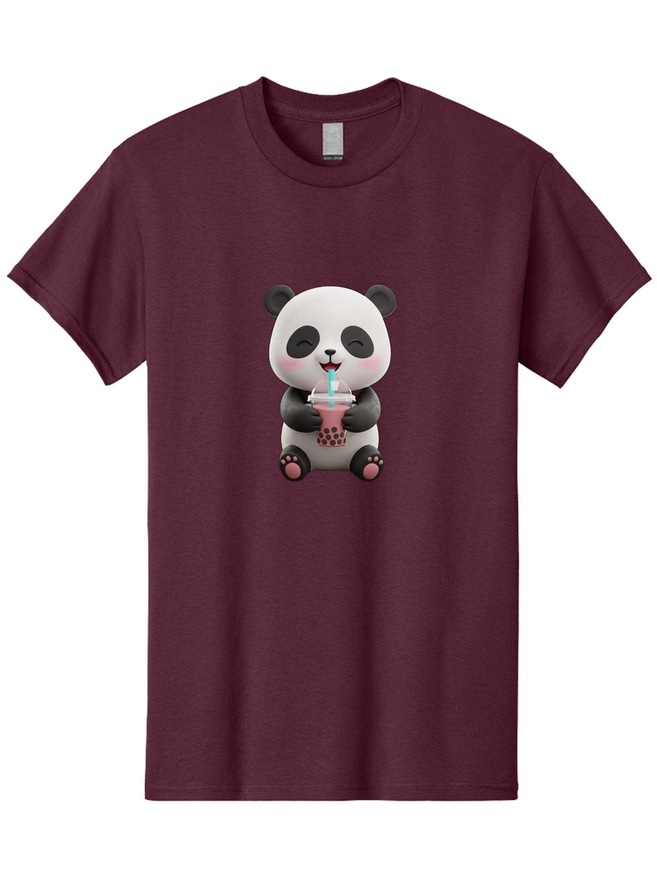 Panda-Drinking-Boba-1 Men'S Graphic Tee, 100% Cotton, Comfortable Casual Summer Wear, Machine Washable, Cartoon Panda, Boba Tea, Pink Drink, Blue Straw, Happy Panda, Kawaii Character, Adorable Bear, Cute Animal, Tea Time, Boba Lover Bae575 7