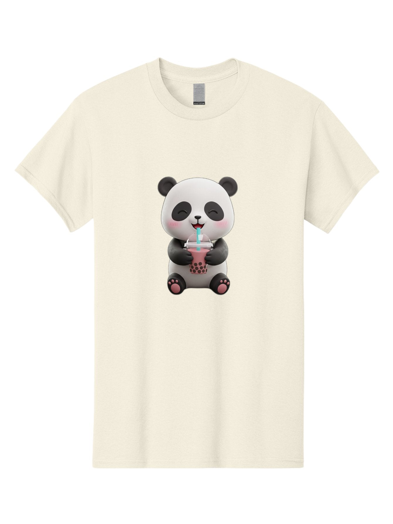 Panda-Drinking-Boba-1 Men'S Graphic Tee, 100% Cotton, Comfortable Casual Summer Wear, Machine Washable, Cartoon Panda, Boba Tea, Pink Drink, Blue Straw, Happy Panda, Kawaii Character, Adorable Bear, Cute Animal, Tea Time, Boba Lover Bae575