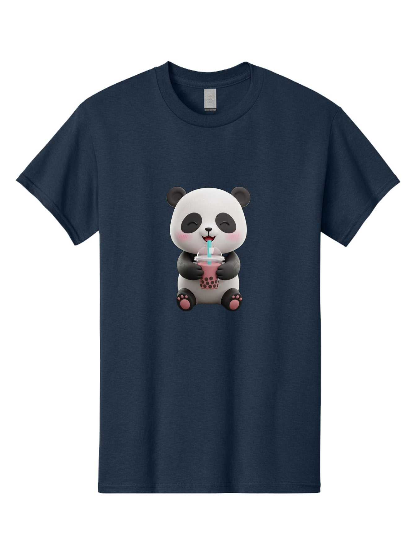 Panda-Drinking-Boba-1 Men'S Graphic Tee, 100% Cotton, Comfortable Casual Summer Wear, Machine Washable, Cartoon Panda, Boba Tea, Pink Drink, Blue Straw, Happy Panda, Kawaii Character, Adorable Bear, Cute Animal, Tea Time, Boba Lover Bae575 3