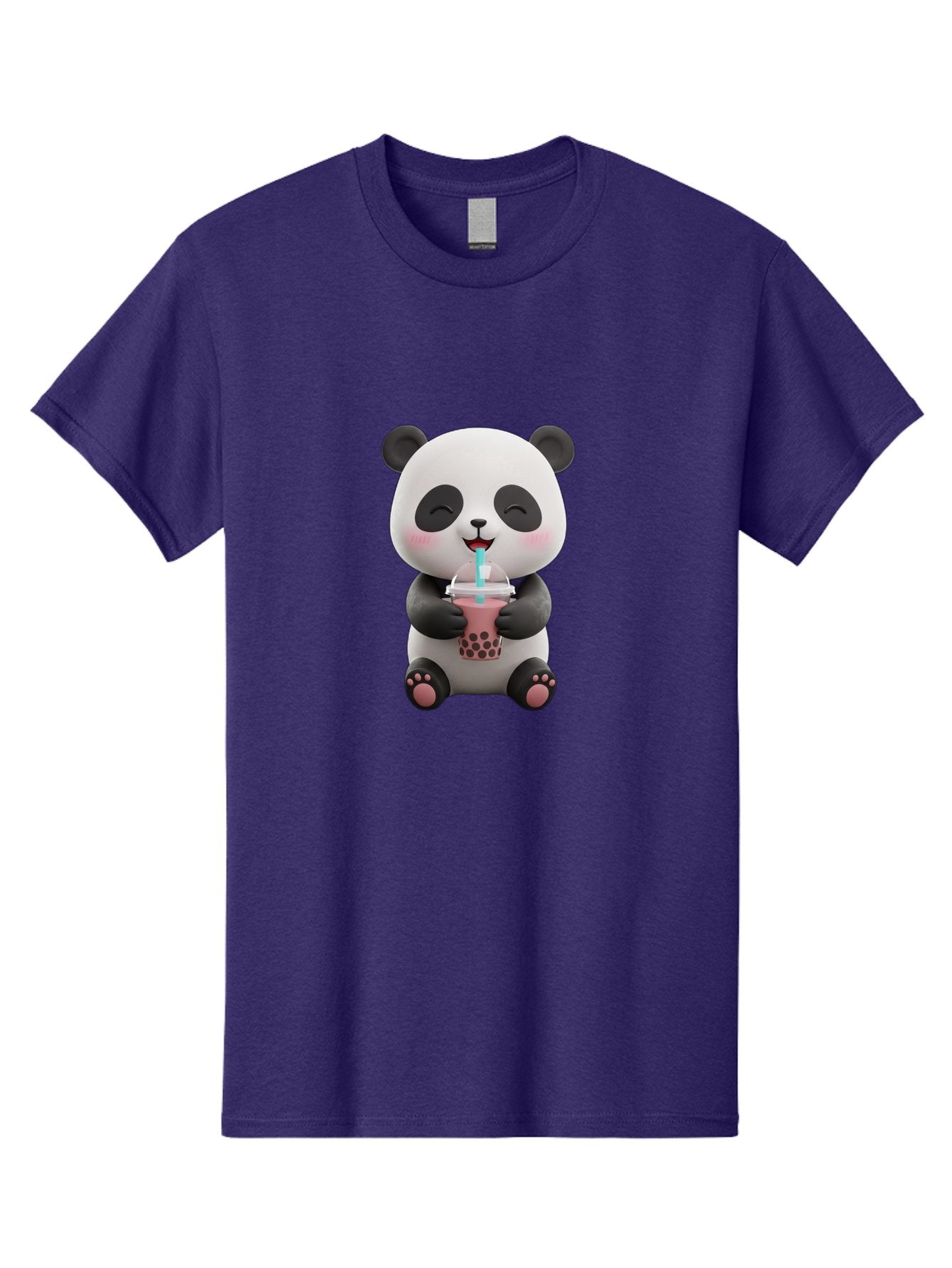 Panda-Drinking-Boba-1 Men'S Graphic Tee, 100% Cotton, Comfortable Casual Summer Wear, Machine Washable, Cartoon Panda, Boba Tea, Pink Drink, Blue Straw, Happy Panda, Kawaii Character, Adorable Bear, Cute Animal, Tea Time, Boba Lover Bae575 11