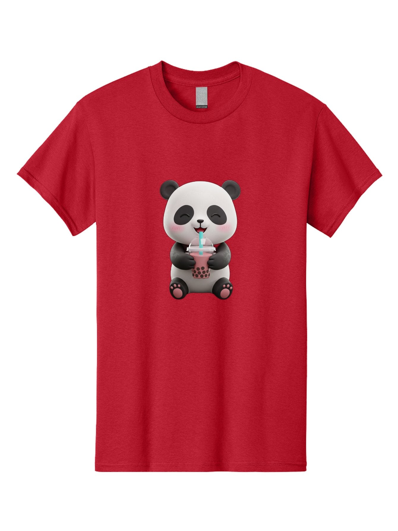 Panda-Drinking-Boba-1 Men'S Graphic Tee, 100% Cotton, Comfortable Casual Summer Wear, Machine Washable, Cartoon Panda, Boba Tea, Pink Drink, Blue Straw, Happy Panda, Kawaii Character, Adorable Bear, Cute Animal, Tea Time, Boba Lover Bae575 6
