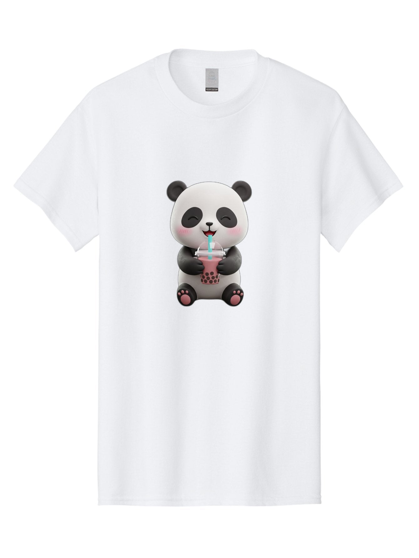 Panda-Drinking-Boba-1 Men'S Graphic Tee, 100% Cotton, Comfortable Casual Summer Wear, Machine Washable, Cartoon Panda, Boba Tea, Pink Drink, Blue Straw, Happy Panda, Kawaii Character, Adorable Bear, Cute Animal, Tea Time, Boba Lover Bae575 13