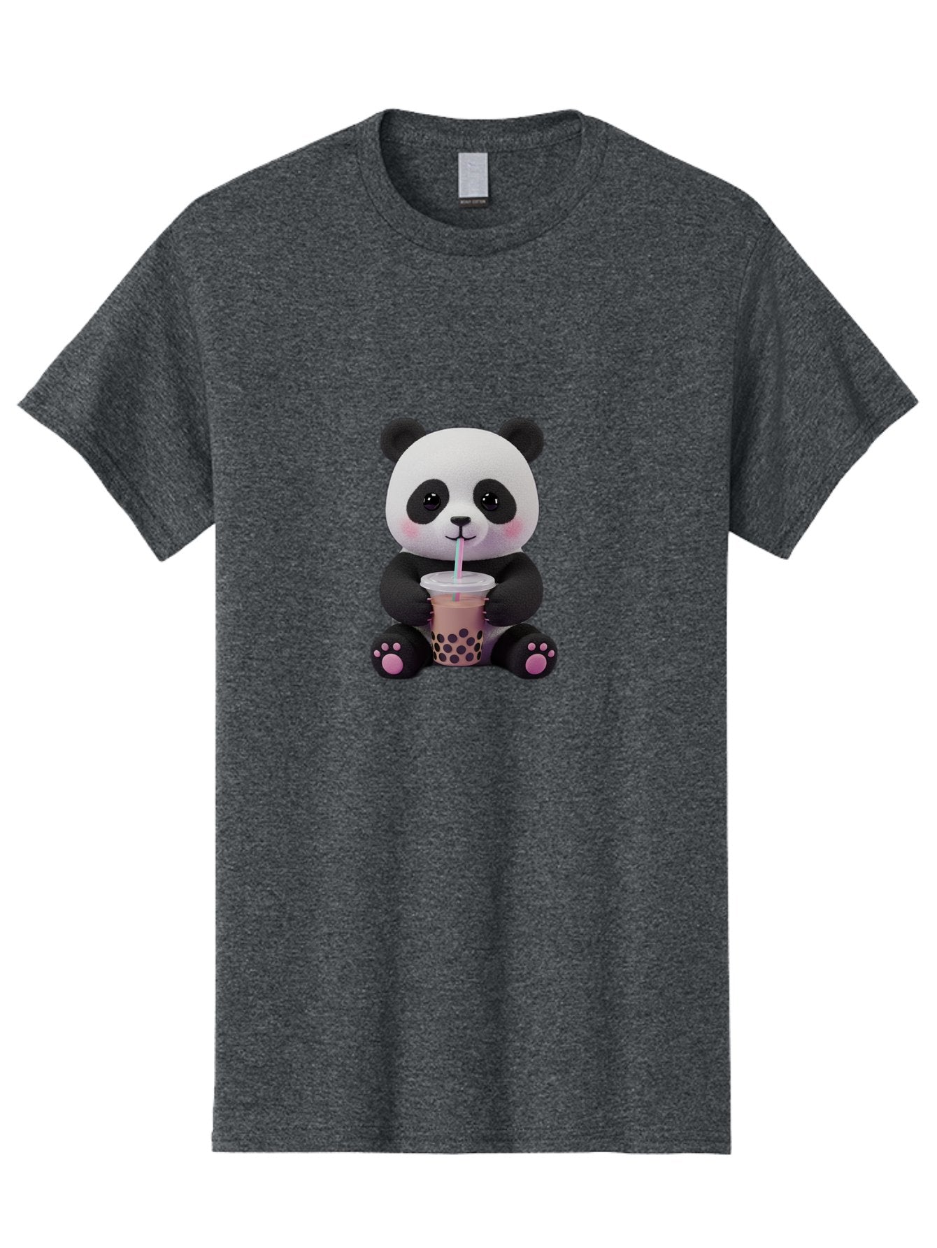 Panda-Drinking-Boba-2 Men'S Graphic Tee, 100% Cotton, Comfortable Casual Summer Wear, Machine Washable, Panda With Boba Tea, Cute Panda, Boba Drink, Bubble Tea, Cute Animal, Kawaii Culture, Cartoon Character, Boba Lover Bae576