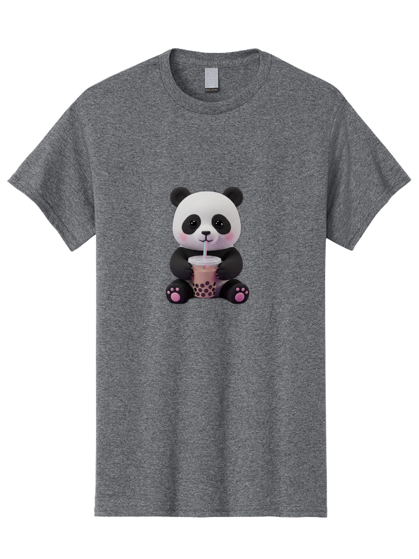 Panda-Drinking-Boba-2 Men'S Graphic Tee, 100% Cotton, Comfortable Casual Summer Wear, Machine Washable, Panda With Boba Tea, Cute Panda, Boba Drink, Bubble Tea, Cute Animal, Kawaii Culture, Cartoon Character, Boba Lover Bae576