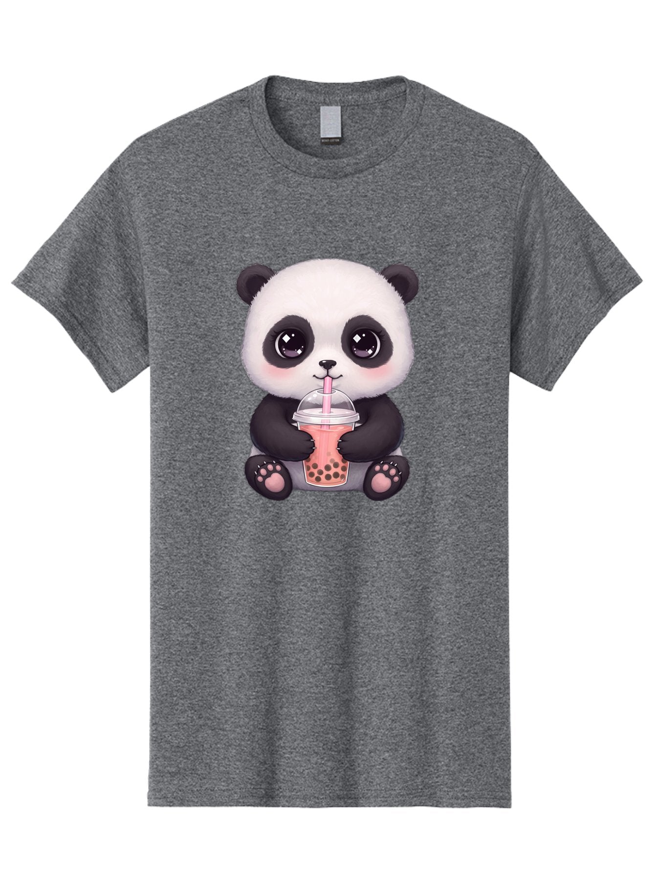 Panda-Drinking-Boba Men'S Graphic Tee, 100% Cotton, Comfortable Casual Summer Wear, Machine Washable, Kawaii Panda, Adorable Cartoon, Bubble Tea, Boba Drink, Pink Straw, Cute Illustration, Digital Art, Panda Bear, Drinking Tea, Bae577 11