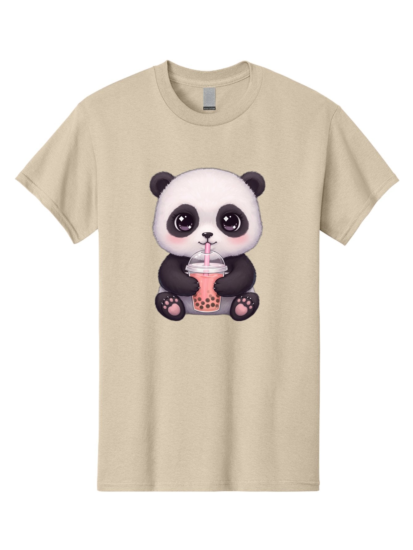 Panda-Drinking-Boba Men'S Graphic Tee, 100% Cotton, Comfortable Casual Summer Wear, Machine Washable, Kawaii Panda, Adorable Cartoon, Bubble Tea, Boba Drink, Pink Straw, Cute Illustration, Digital Art, Panda Bear, Drinking Tea, Bae577 6