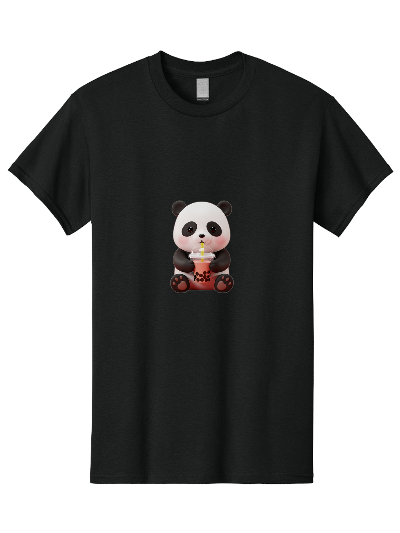 Panda-Drinking-Bubble-Tea-2 Men'S Graphic Tee, 100% Cotton, Comfortable Casual Summer Wear, Machine Washable, Panda, Bubble Tea, Boba, Cartoon Character, Cute Animal, Funny Illustration, Drinking Straw, Kawaii, Asian Culture, Adorable Panda, Bae579
