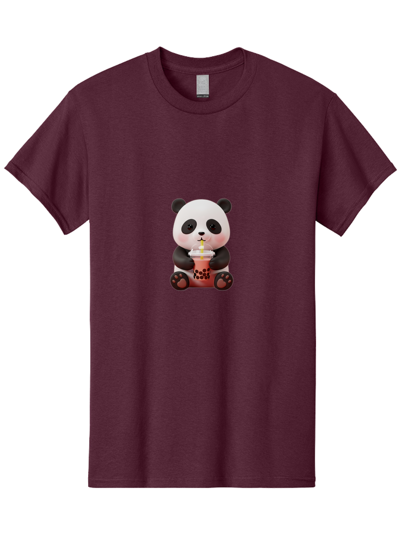 Panda-Drinking-Bubble-Tea-2 Men'S Graphic Tee, 100% Cotton, Comfortable Casual Summer Wear, Machine Washable, Panda, Bubble Tea, Boba, Cartoon Character, Cute Animal, Funny Illustration, Drinking Straw, Kawaii, Asian Culture, Adorable Panda, Bae579