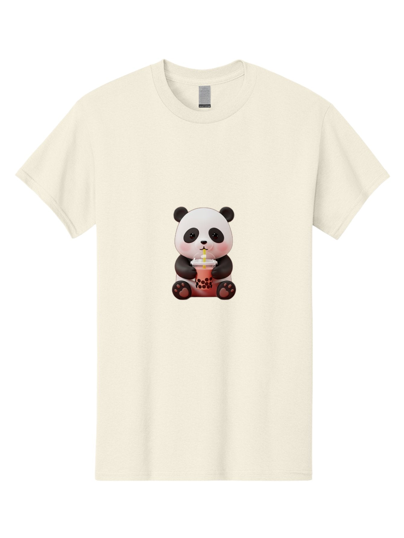 Panda-Drinking-Bubble-Tea-2 Men'S Graphic Tee, 100% Cotton, Comfortable Casual Summer Wear, Machine Washable, Panda, Bubble Tea, Boba, Cartoon Character, Cute Animal, Funny Illustration, Drinking Straw, Kawaii, Asian Culture, Adorable Panda, Bae579 4