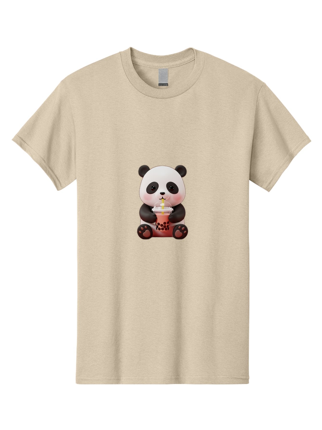 Panda-Drinking-Bubble-Tea-2 Men'S Graphic Tee, 100% Cotton, Comfortable Casual Summer Wear, Machine Washable, Panda, Bubble Tea, Boba, Cartoon Character, Cute Animal, Funny Illustration, Drinking Straw, Kawaii, Asian Culture, Adorable Panda, Bae579