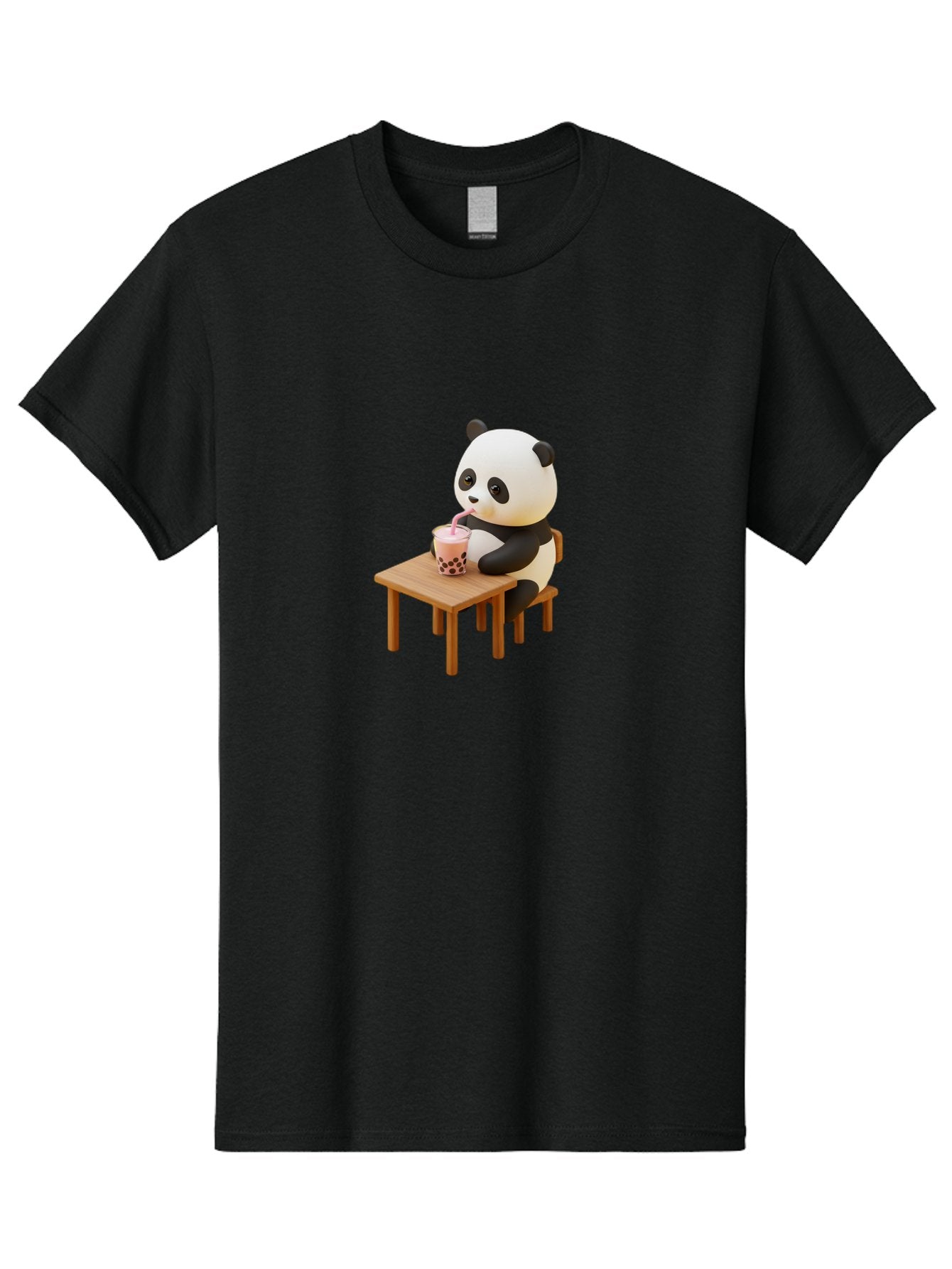 Panda-Drinking-Bubble-Tea-3 Men'S Graphic Tee, 100% Cotton, Comfortable Casual Summer Wear, Machine Washable, Cartoon Panda, Drinking Boba Tea, Adorable Animal, Cute Character, Bubble Tea, Funny Illustration, 3D Rendering, Panda Bear, Bae580 13