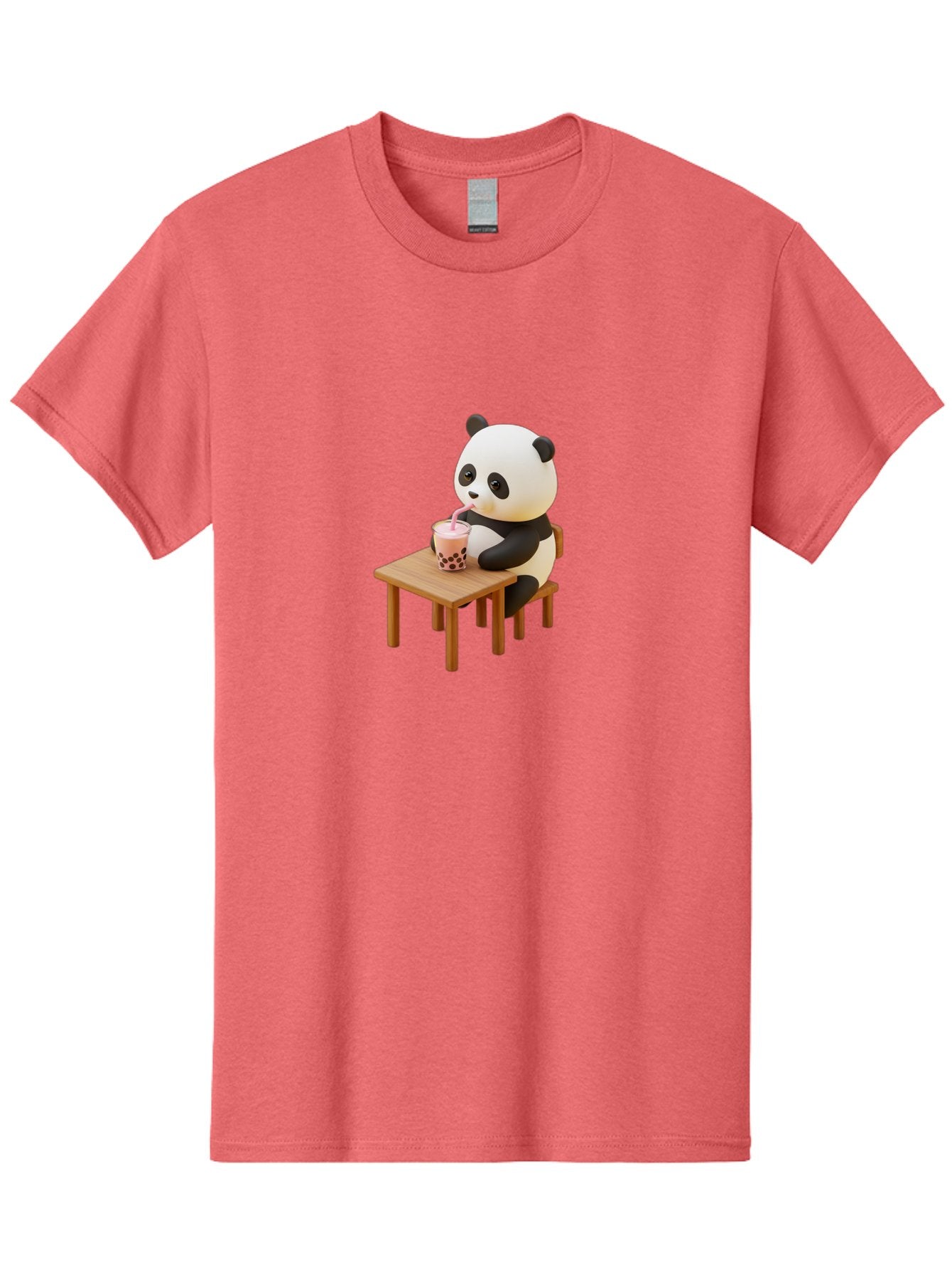 Panda-Drinking-Bubble-Tea-3 Men'S Graphic Tee, 100% Cotton, Comfortable Casual Summer Wear, Machine Washable, Cartoon Panda, Drinking Boba Tea, Adorable Animal, Cute Character, Bubble Tea, Funny Illustration, 3D Rendering, Panda Bear, Bae580 3
