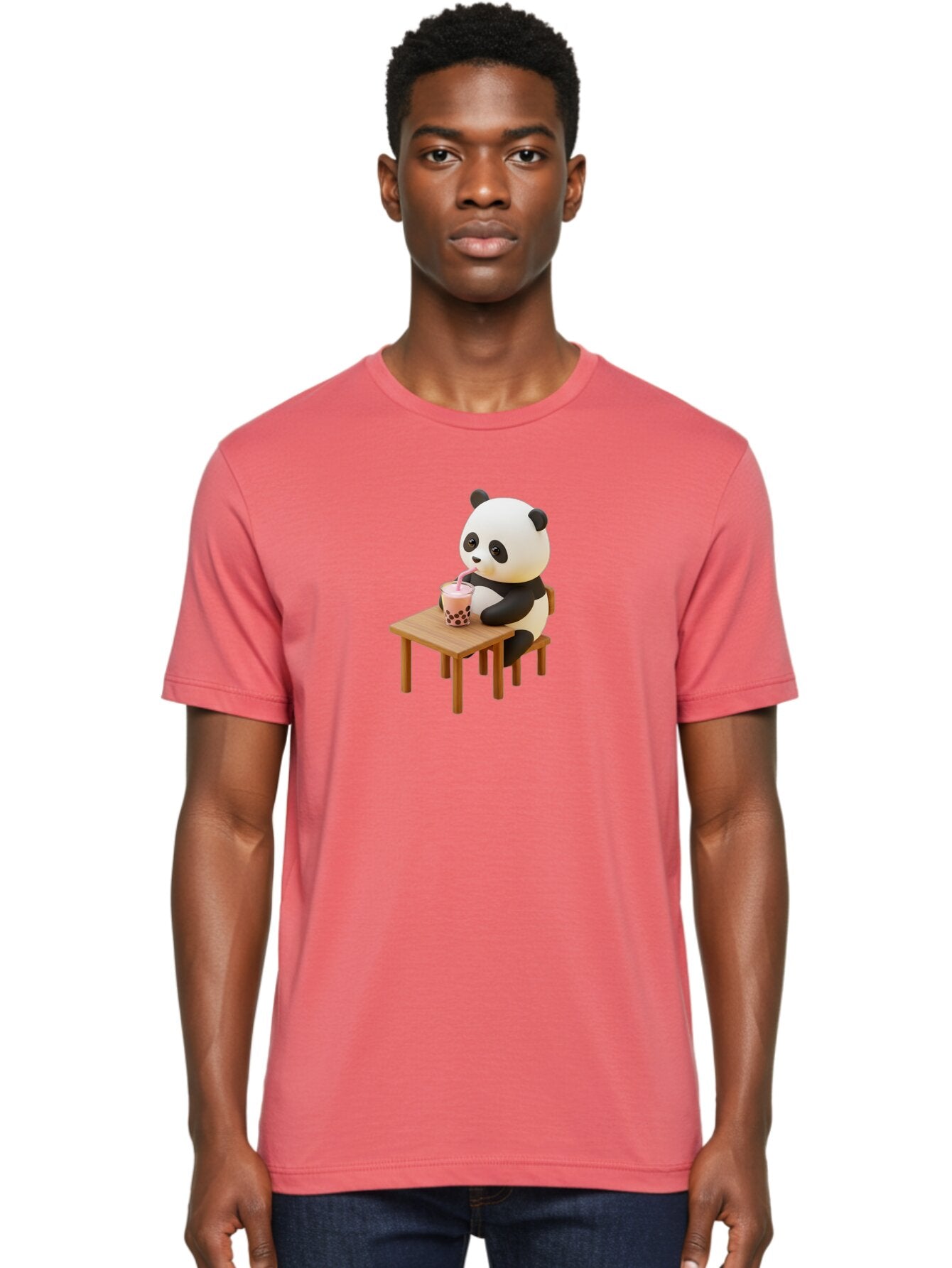 Panda-Drinking-Bubble-Tea-3 Men'S Graphic Tee, 100% Cotton, Comfortable Casual Summer Wear, Machine Washable, Cartoon Panda, Drinking Boba Tea, Adorable Animal, Cute Character, Bubble Tea, Funny Illustration, 3D Rendering, Panda Bear, Bae580 22
