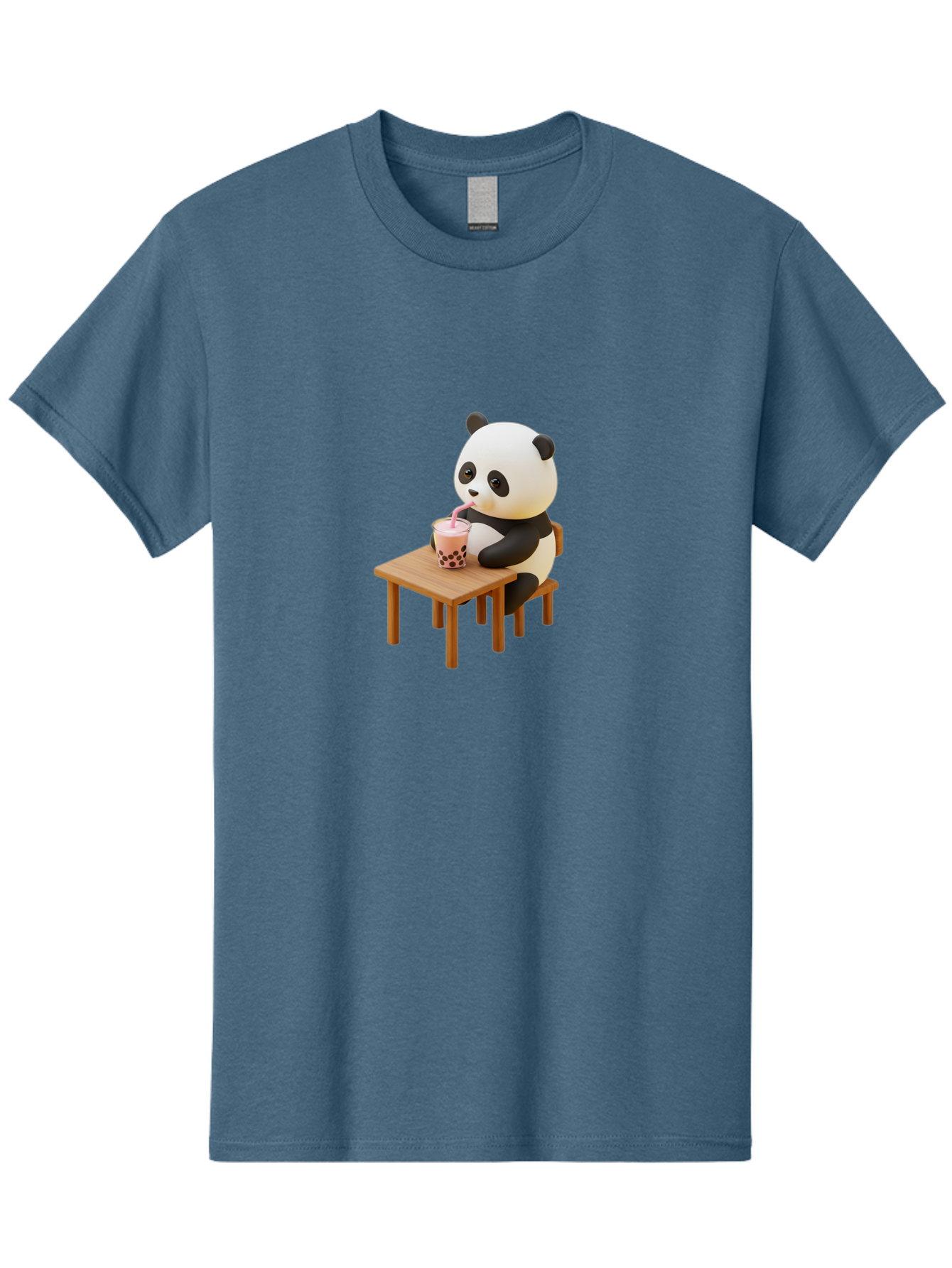 Panda-Drinking-Bubble-Tea-3 Men'S Graphic Tee, 100% Cotton, Comfortable Casual Summer Wear, Machine Washable, Cartoon Panda, Drinking Boba Tea, Adorable Animal, Cute Character, Bubble Tea, Funny Illustration, 3D Rendering, Panda Bear, Bae580