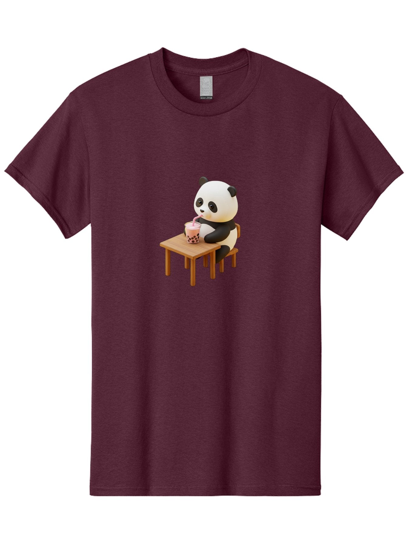 Panda-Drinking-Bubble-Tea-3 Men'S Graphic Tee, 100% Cotton, Comfortable Casual Summer Wear, Machine Washable, Cartoon Panda, Drinking Boba Tea, Adorable Animal, Cute Character, Bubble Tea, Funny Illustration, 3D Rendering, Panda Bear, Bae580