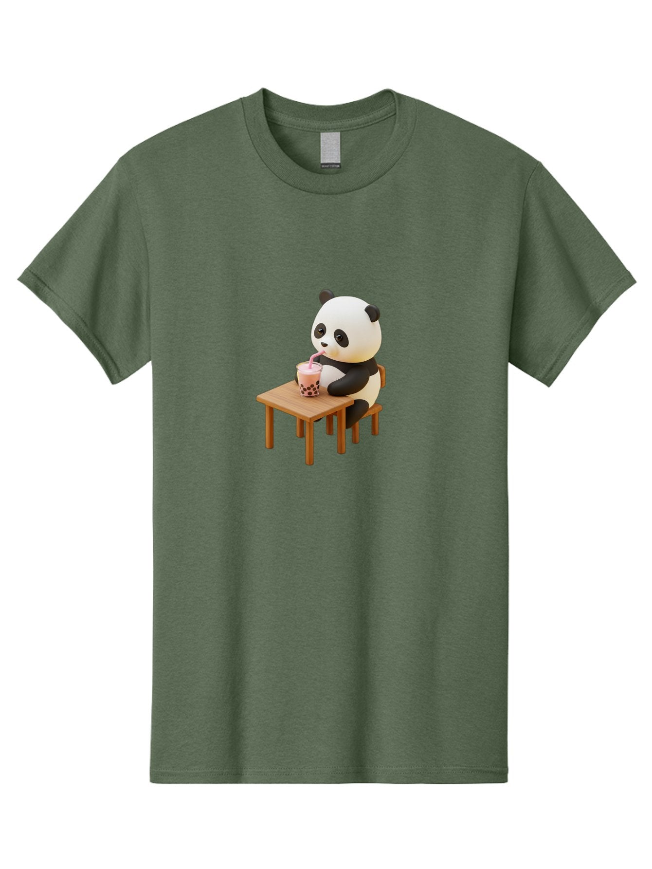 Panda-Drinking-Bubble-Tea-3 Men'S Graphic Tee, 100% Cotton, Comfortable Casual Summer Wear, Machine Washable, Cartoon Panda, Drinking Boba Tea, Adorable Animal, Cute Character, Bubble Tea, Funny Illustration, 3D Rendering, Panda Bear, Bae580 10