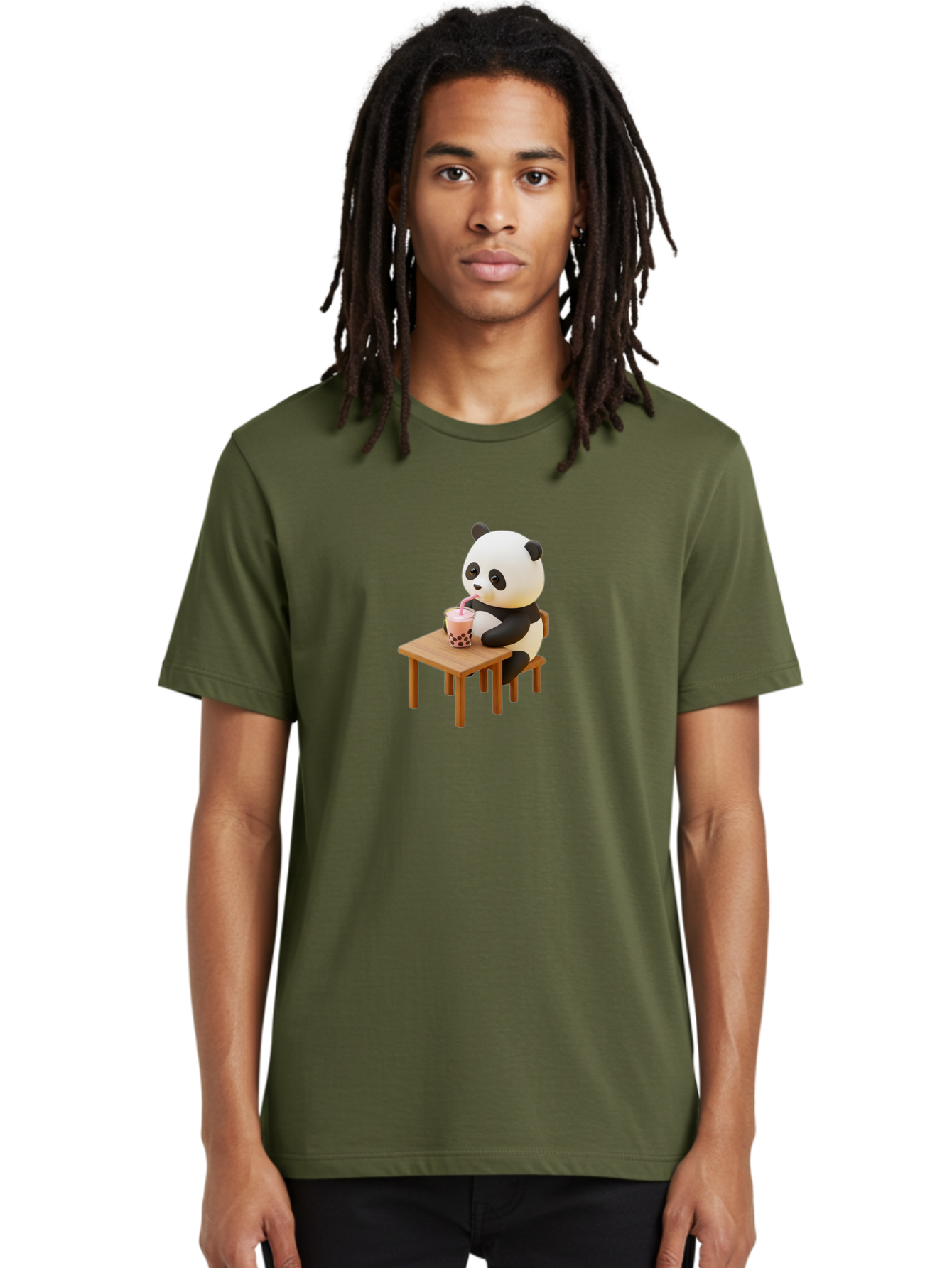 Panda-Drinking-Bubble-Tea-3 Men'S Graphic Tee, 100% Cotton, Comfortable Casual Summer Wear, Machine Washable, Cartoon Panda, Drinking Boba Tea, Adorable Animal, Cute Character, Bubble Tea, Funny Illustration, 3D Rendering, Panda Bear, Bae580 29