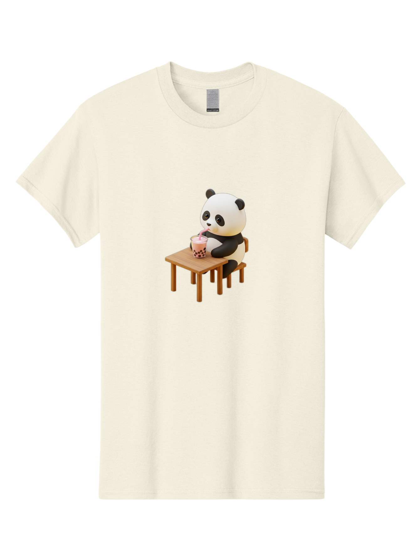 Panda-Drinking-Bubble-Tea-3 Men'S Graphic Tee, 100% Cotton, Comfortable Casual Summer Wear, Machine Washable, Cartoon Panda, Drinking Boba Tea, Adorable Animal, Cute Character, Bubble Tea, Funny Illustration, 3D Rendering, Panda Bear, Bae580