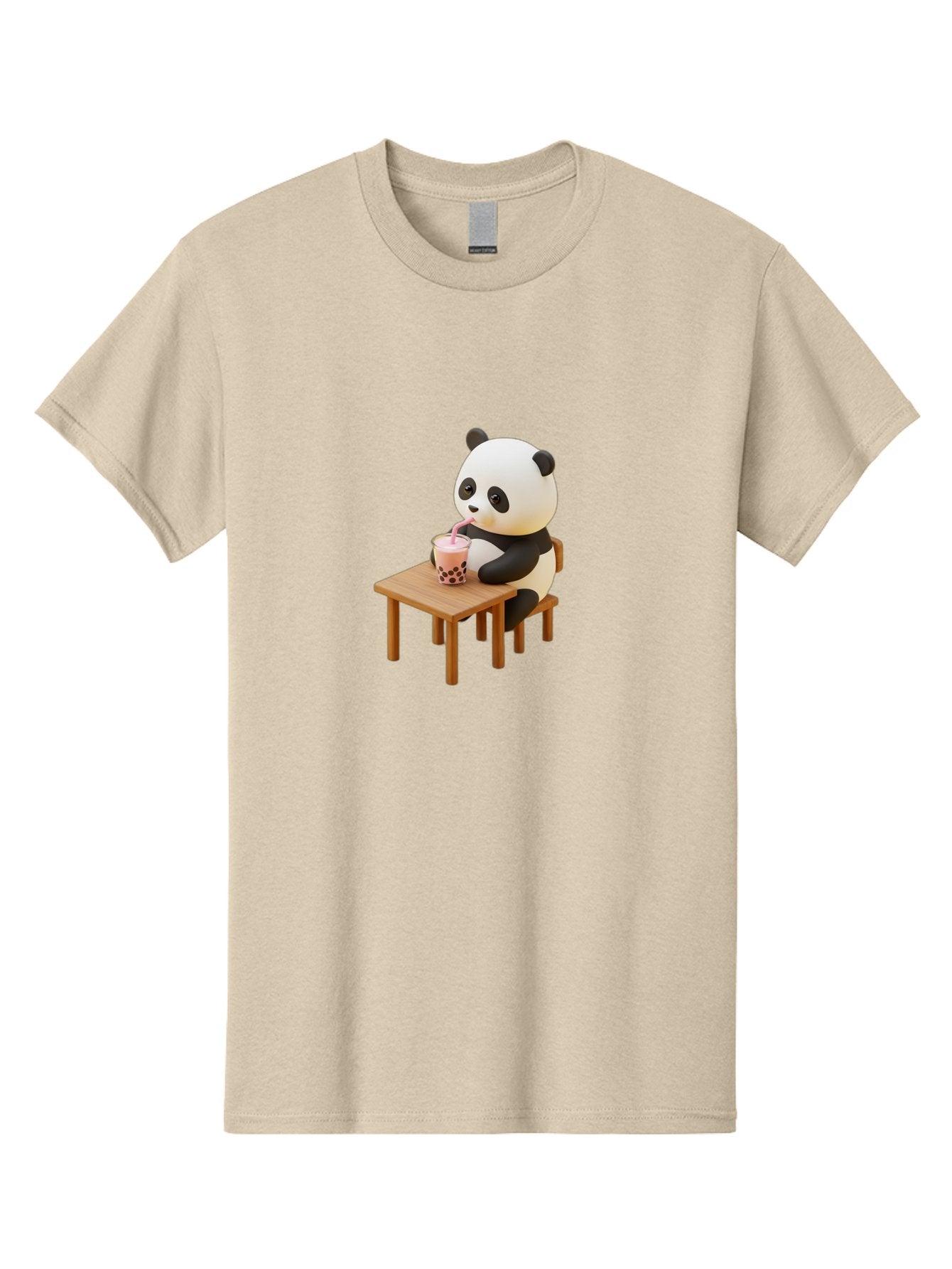 Panda-Drinking-Bubble-Tea-3 Men'S Graphic Tee, 100% Cotton, Comfortable Casual Summer Wear, Machine Washable, Cartoon Panda, Drinking Boba Tea, Adorable Animal, Cute Character, Bubble Tea, Funny Illustration, 3D Rendering, Panda Bear, Bae580 8