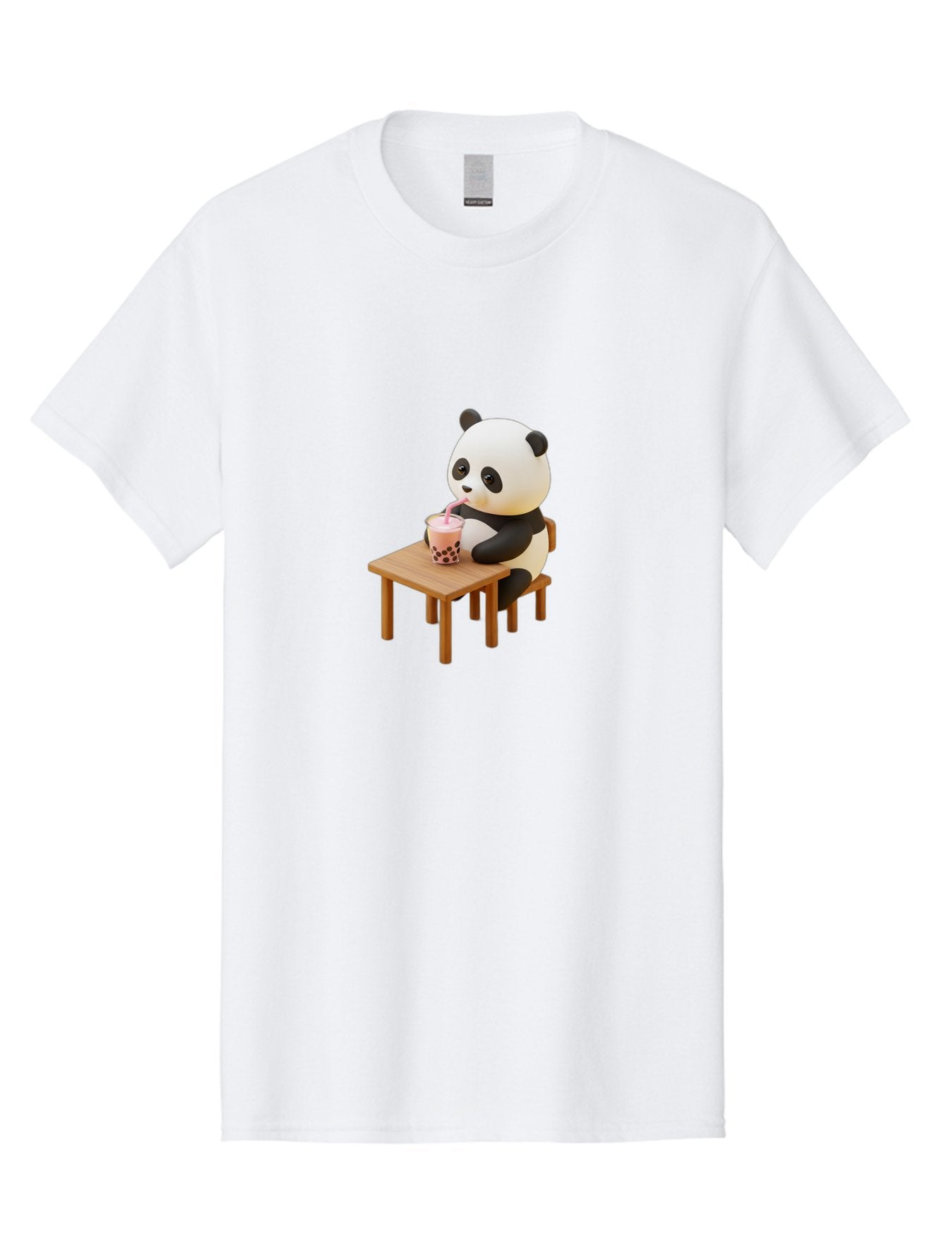 Panda-Drinking-Bubble-Tea-3 Men'S Graphic Tee, 100% Cotton, Comfortable Casual Summer Wear, Machine Washable, Cartoon Panda, Drinking Boba Tea, Adorable Animal, Cute Character, Bubble Tea, Funny Illustration, 3D Rendering, Panda Bear, Bae580 4